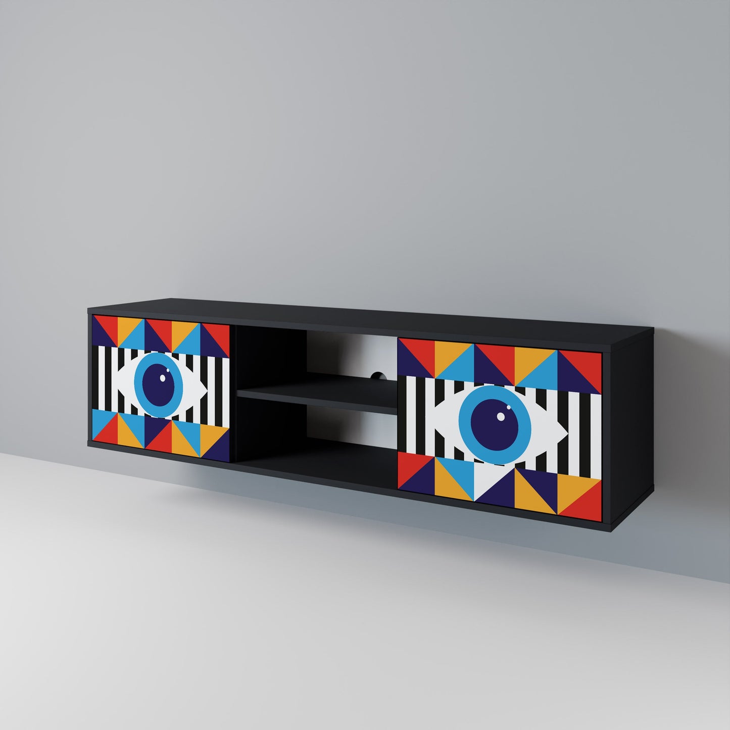 ABSTRAKTION OCH GEOMETRI 2-dörrars TV-bänk i svart finish
