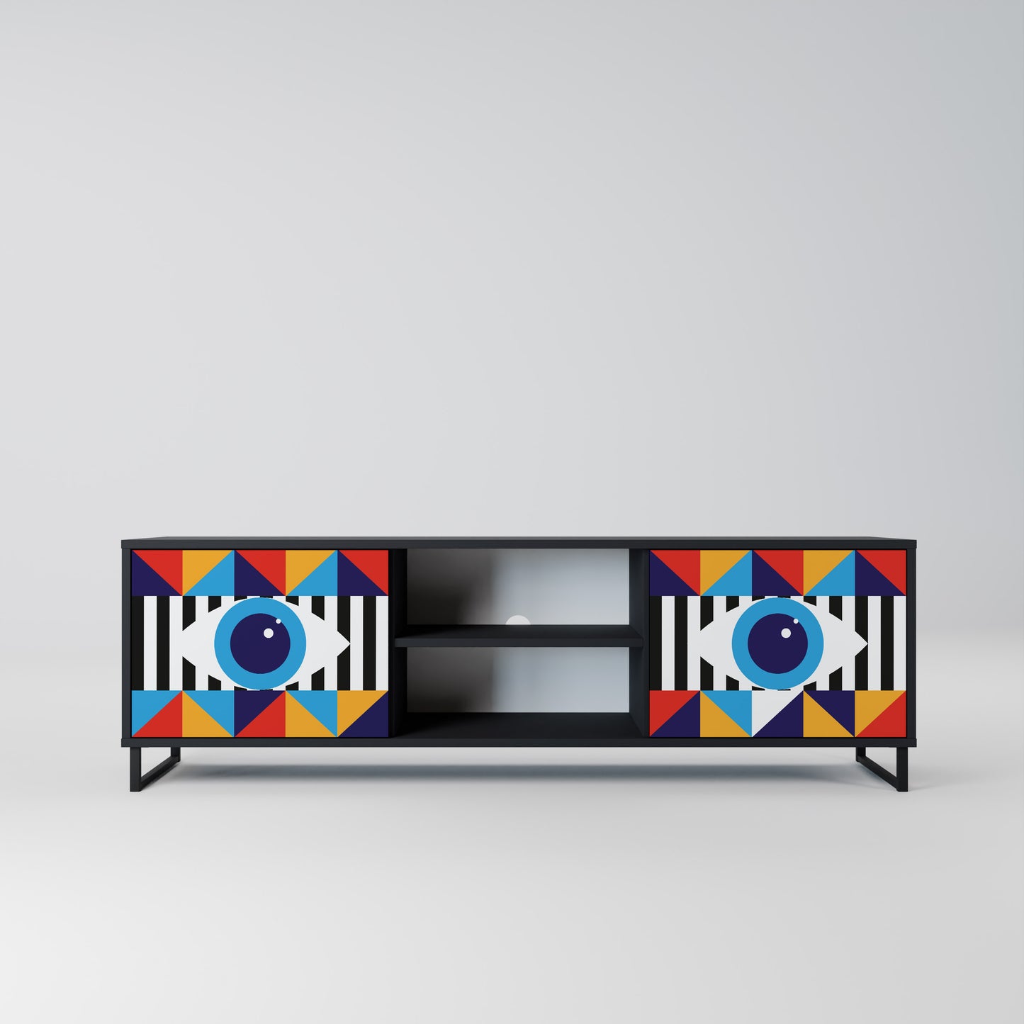 ABSTRAKTION OCH GEOMETRI 2-dörrars TV-bänk i svart finish