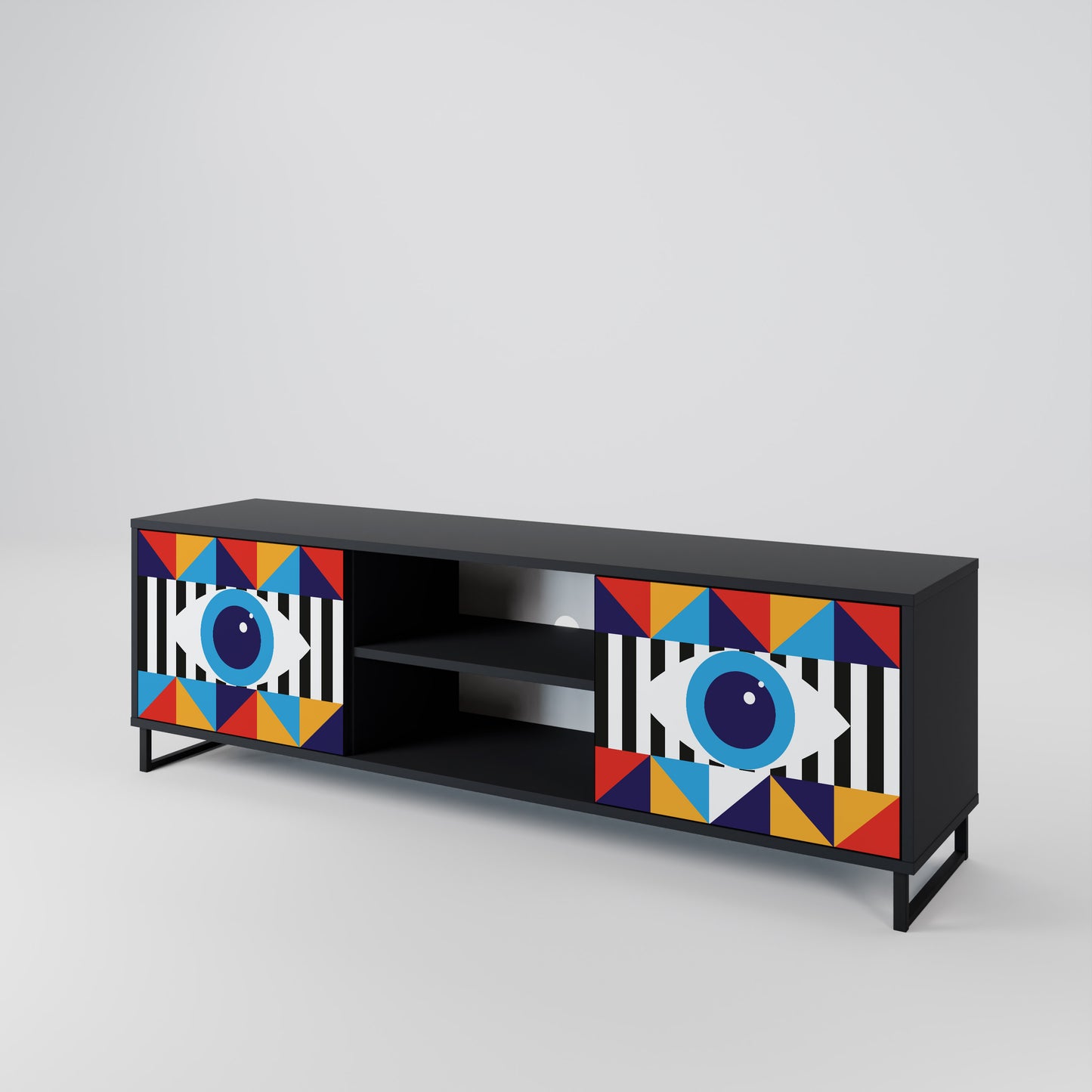 ABSTRAKTION OCH GEOMETRI 2-dörrars TV-bänk i svart finish