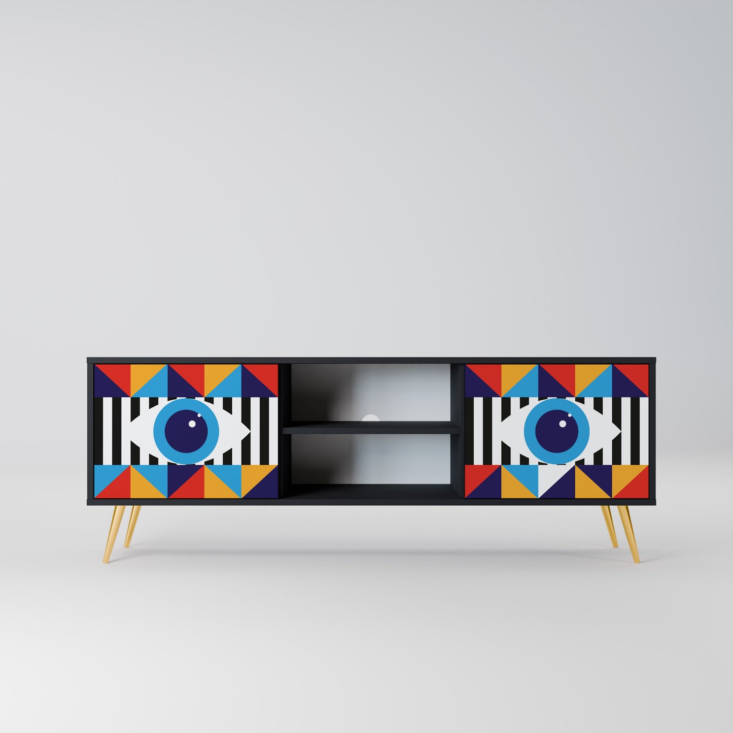 ABSTRAKTION OCH GEOMETRI 2-dörrars TV-bänk i svart finish