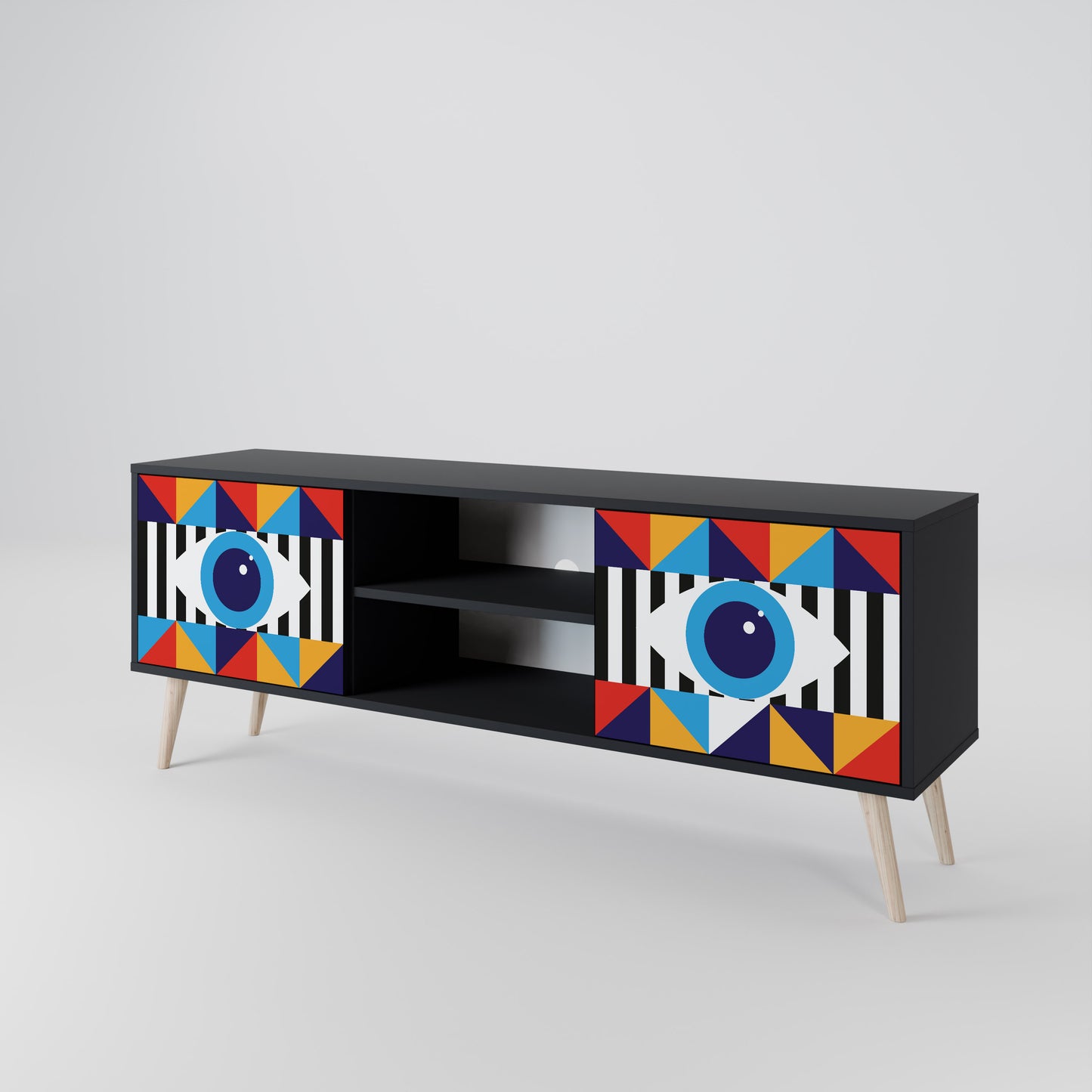 ABSTRAKTION OCH GEOMETRI 2-dörrars TV-bänk i svart finish