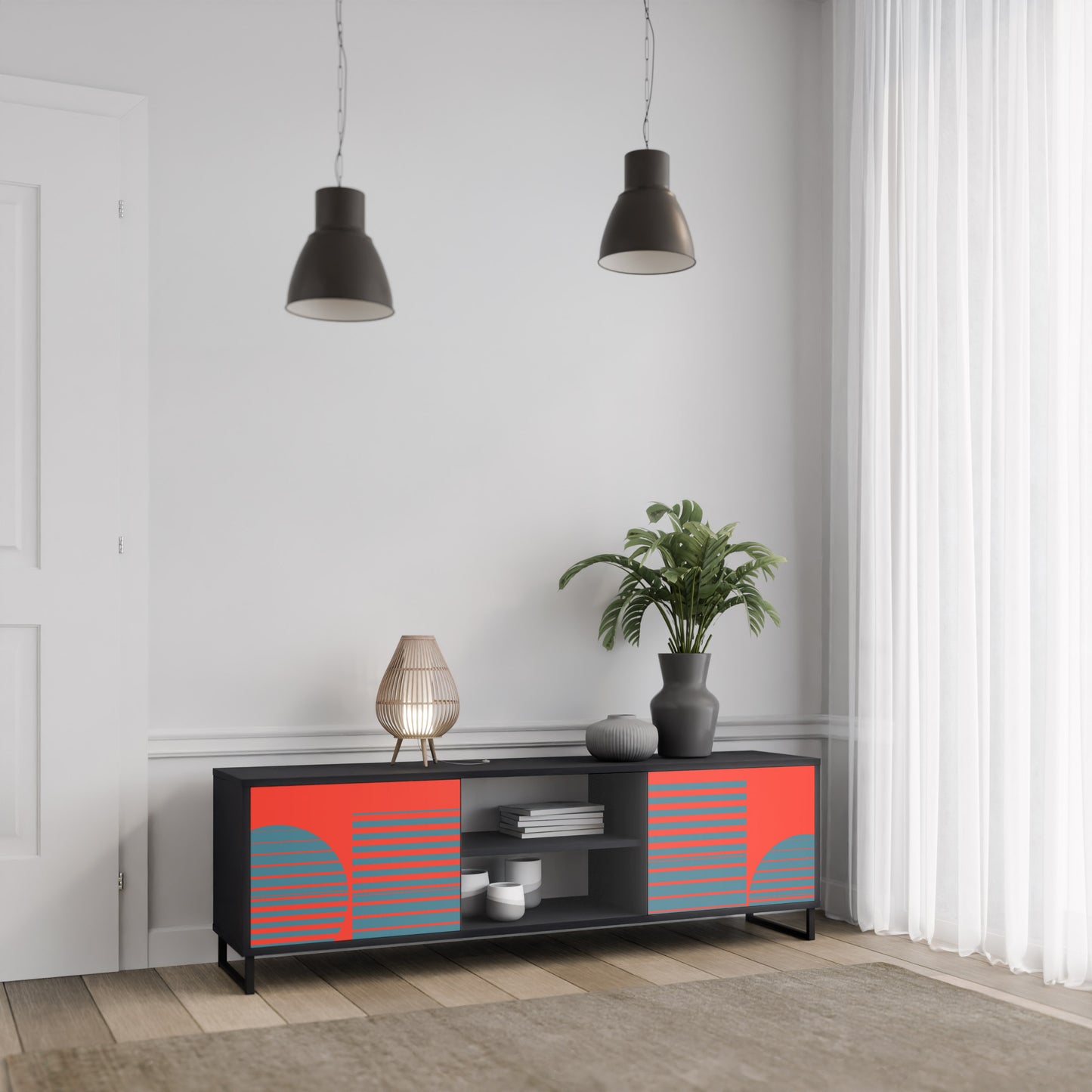 RISING GEOMETRY STARS 2-dörrars TV-bänk i svart finish