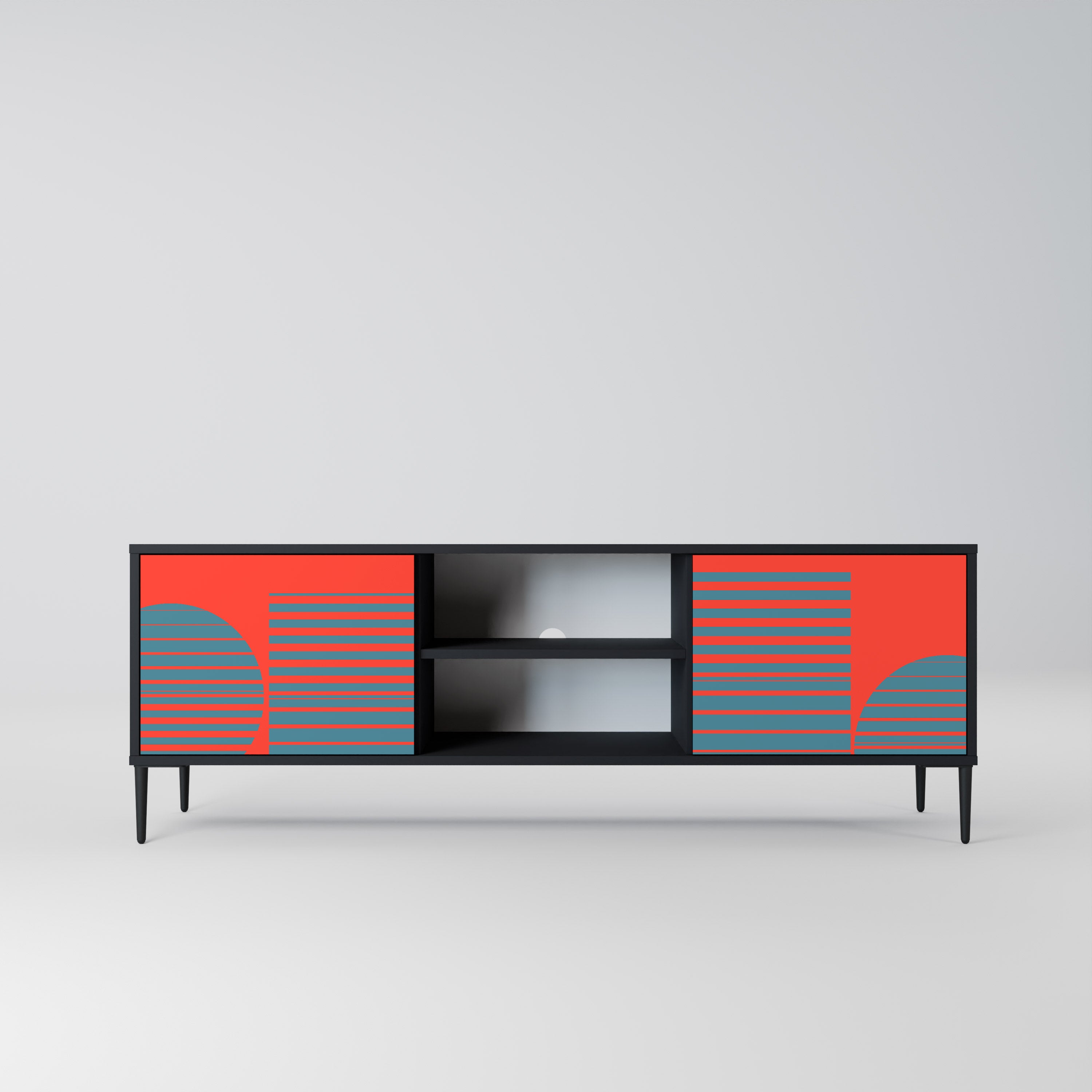 RISING GEOMETRY STARS 2-Door TV Stand in Black Finish