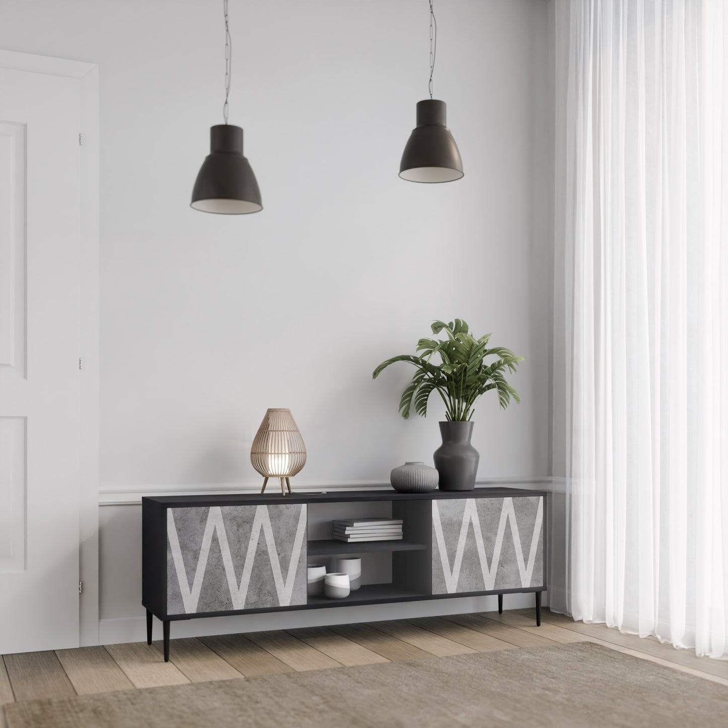 SOLID ZIG ZAG 2-dörrars TV-bänk i svart finish