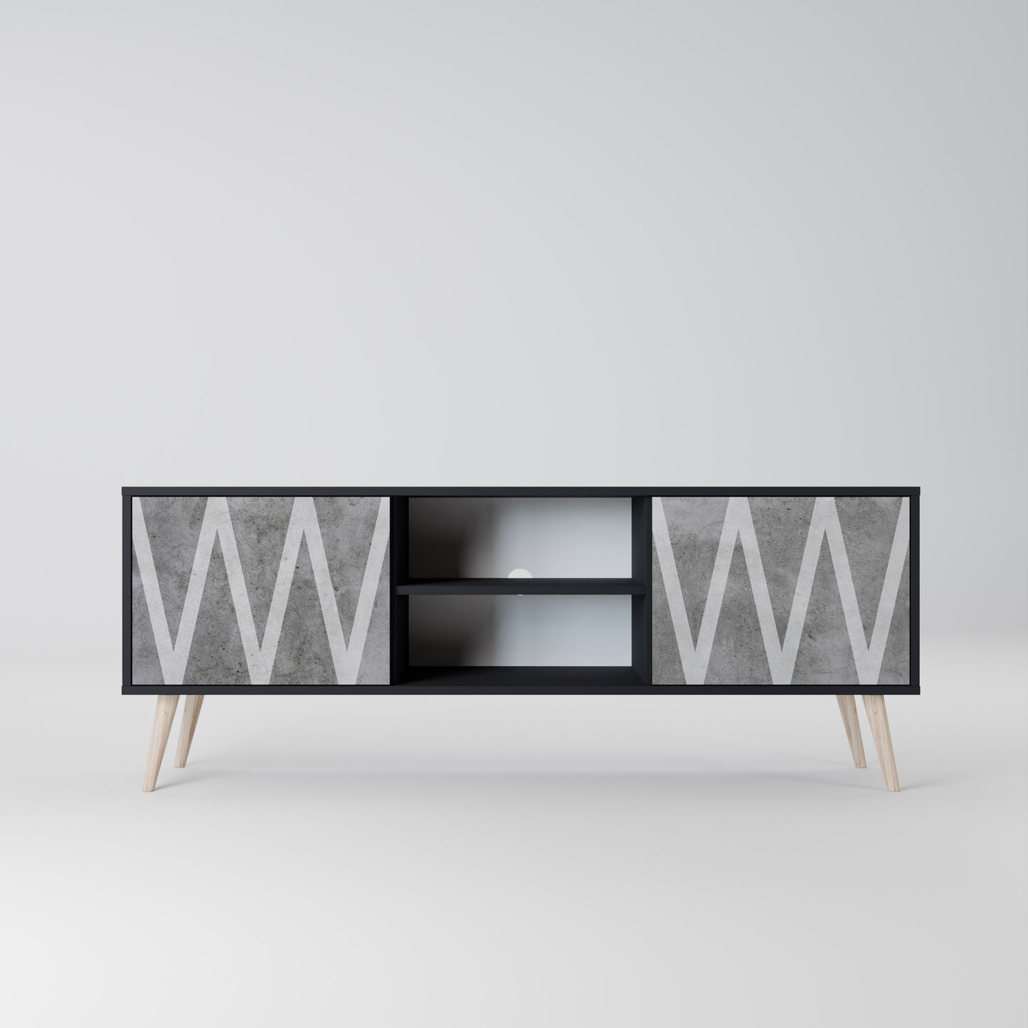 SOLID ZIG ZAG 2-dörrars TV-bänk i svart finish