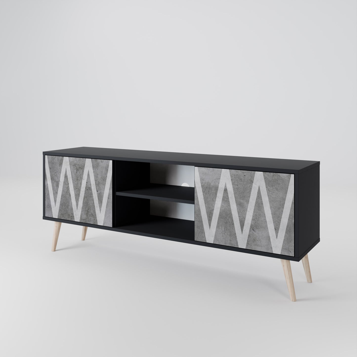 SOLID ZIG ZAG 2-dörrars TV-bänk i svart finish