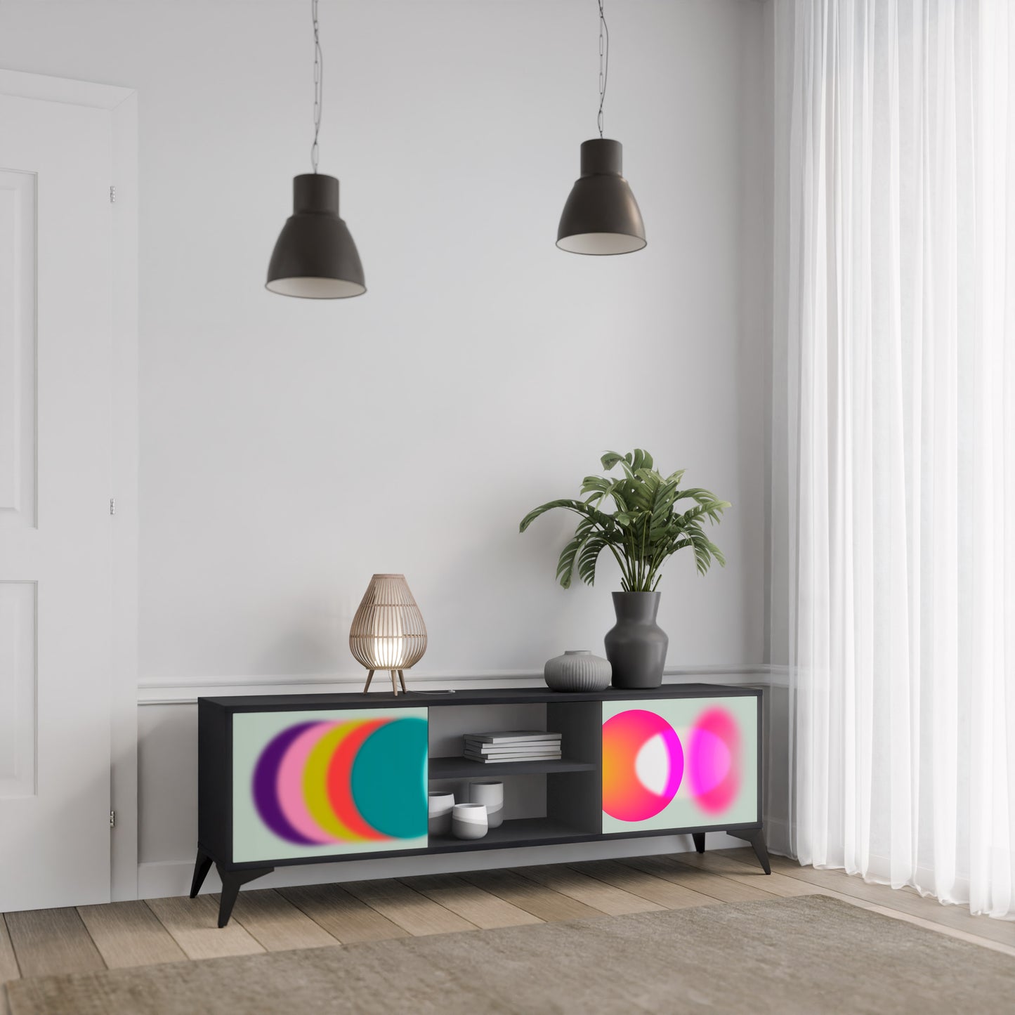 SYMPHONY OF COLOURS 2-dörrars TV-bänk i svart finish