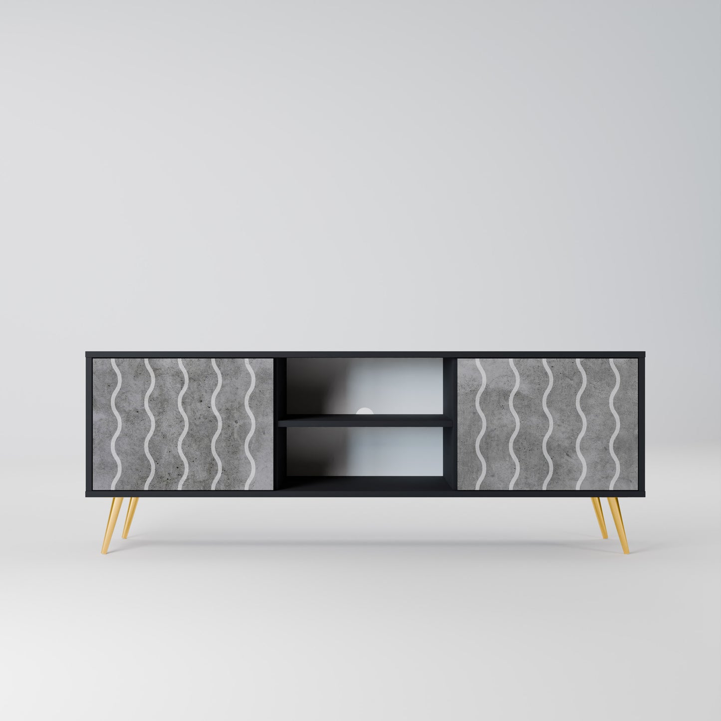 WAVES OF CONCRETE 2-dörrars TV-bänk i svart finish