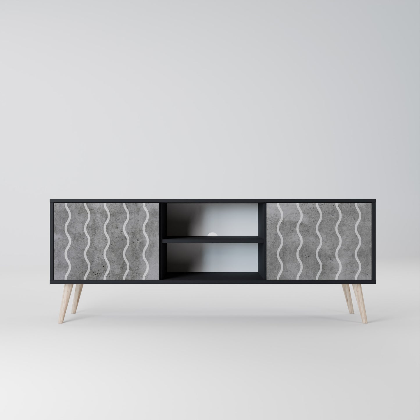 WAVES OF CONCRETE 2-dörrars TV-bänk i svart finish