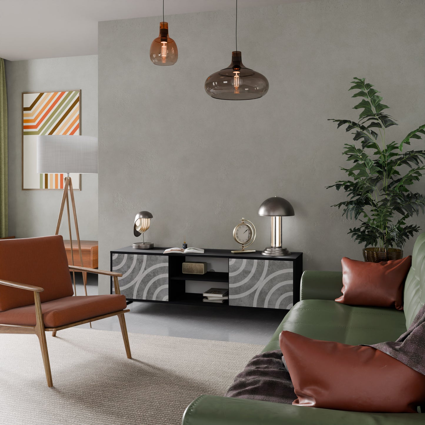 CIRCLE CONCRETE 2-dörrars TV-bänk i svart finish