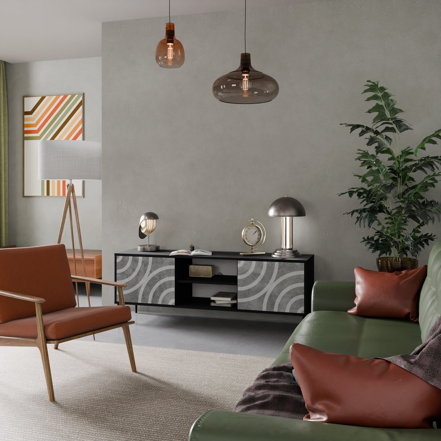 CIRCLE CONCRETE 2-dörrars TV-bänk i svart finish