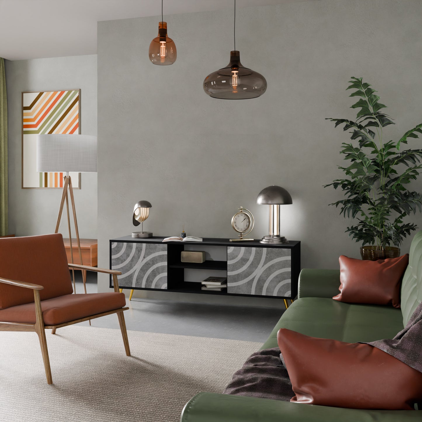 CIRCLE CONCRETE 2-dörrars TV-bänk i svart finish
