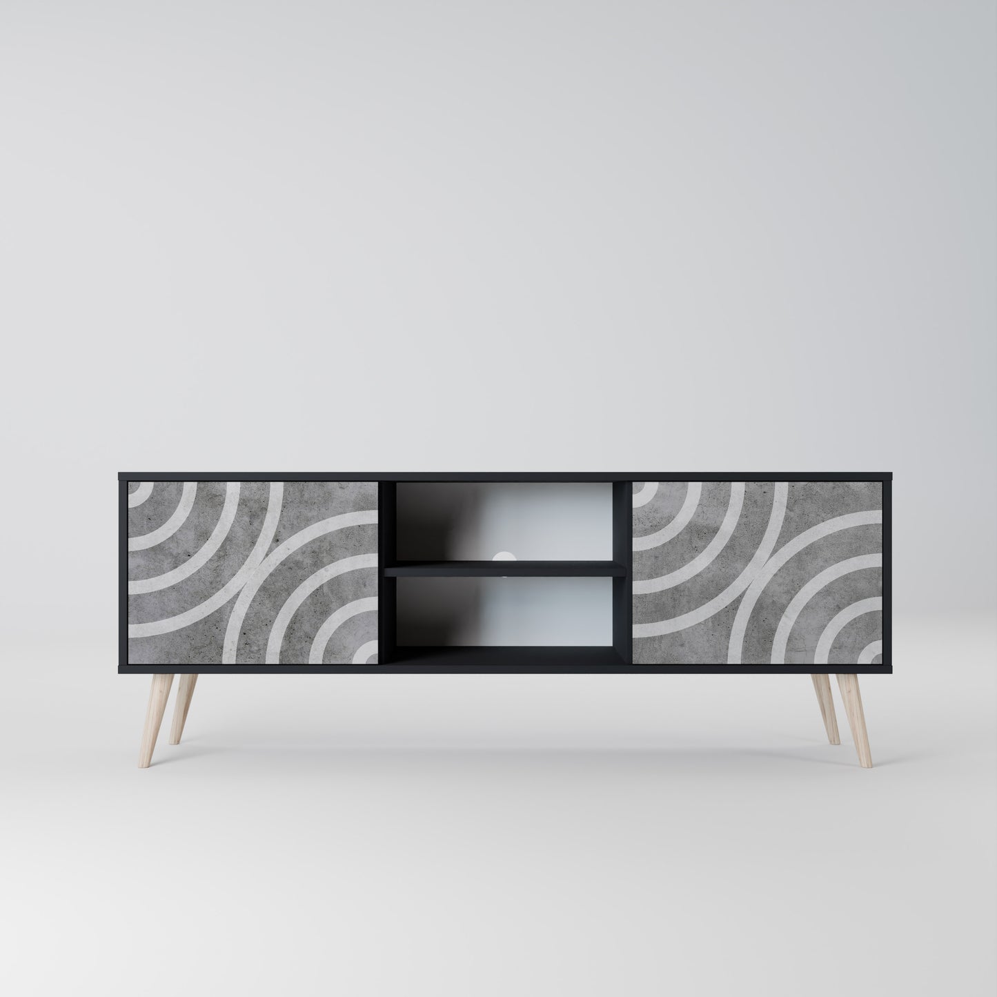 CIRCLE CONCRETE 2-dörrars TV-bänk i svart finish