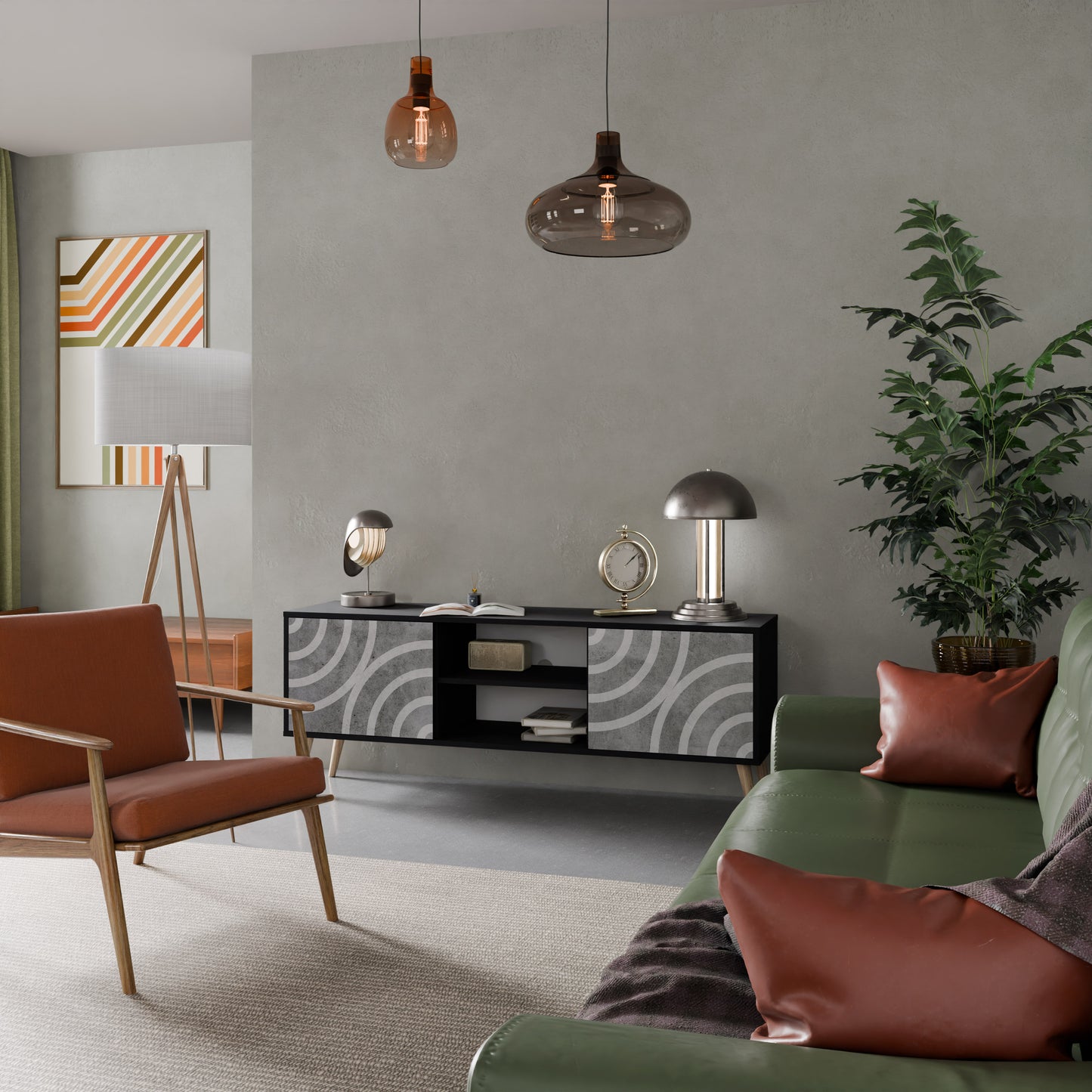CIRCLE CONCRETE 2-dörrars TV-bänk i svart finish