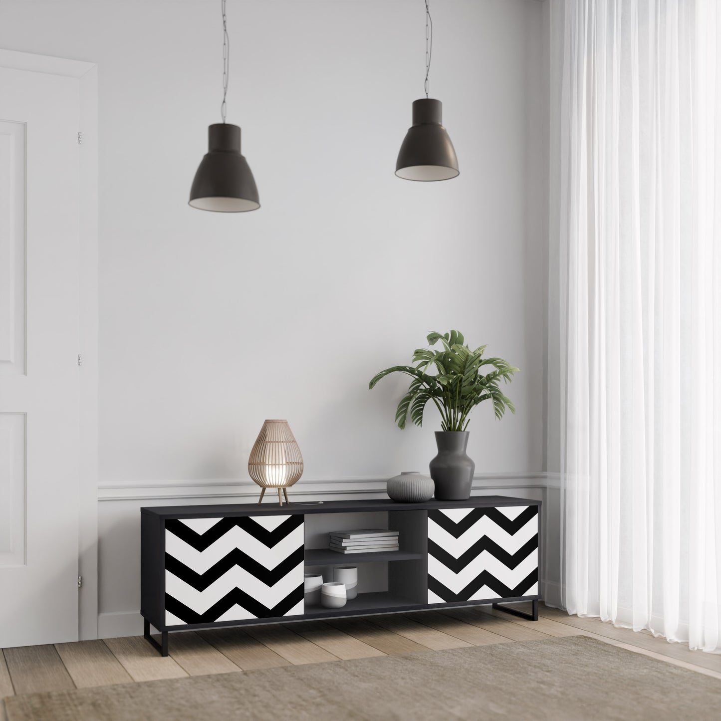 CLASSIC ZIG ZAG 2-dörrars TV-bänk i svart finish