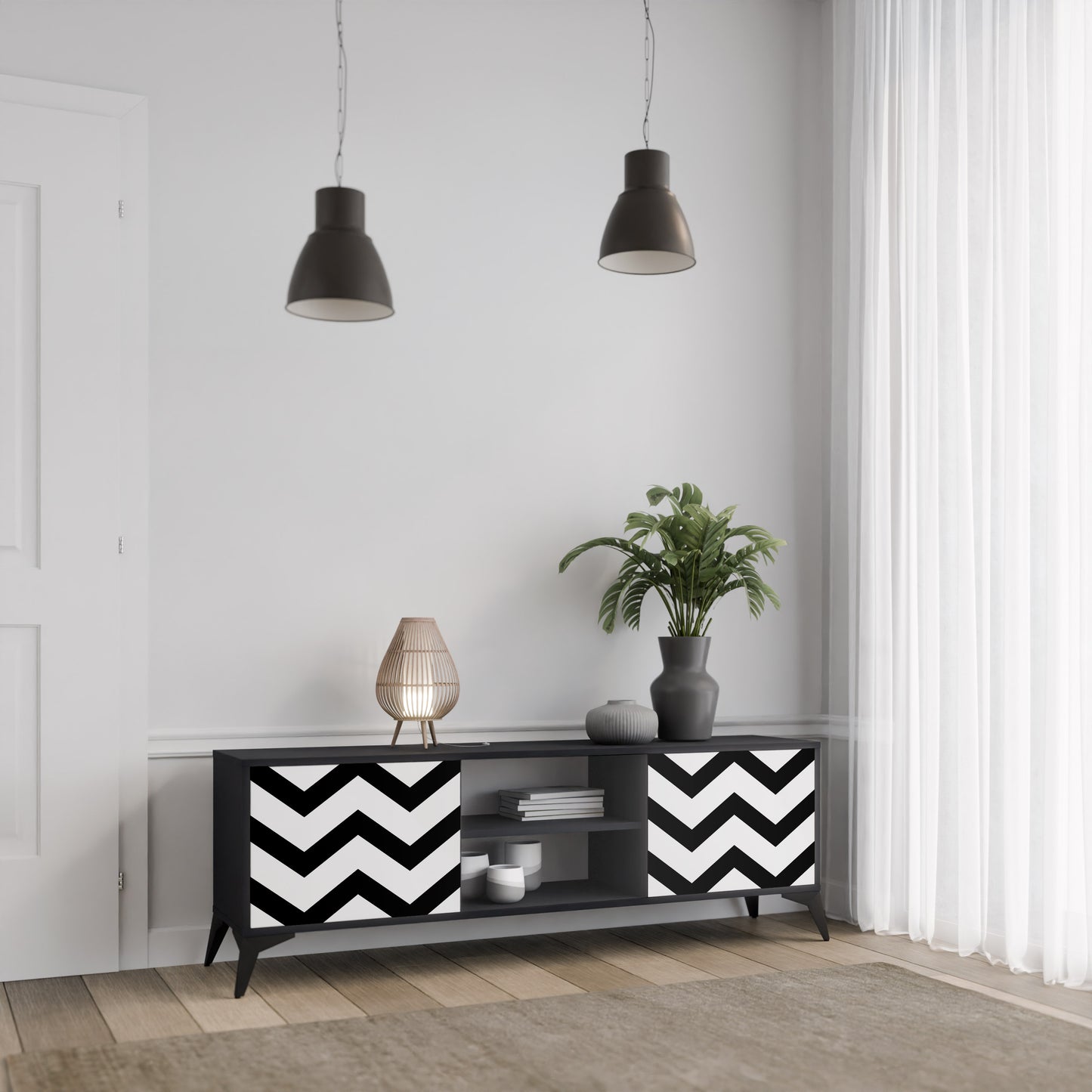 CLASSIC ZIG ZAG 2-dörrars TV-bänk i svart finish