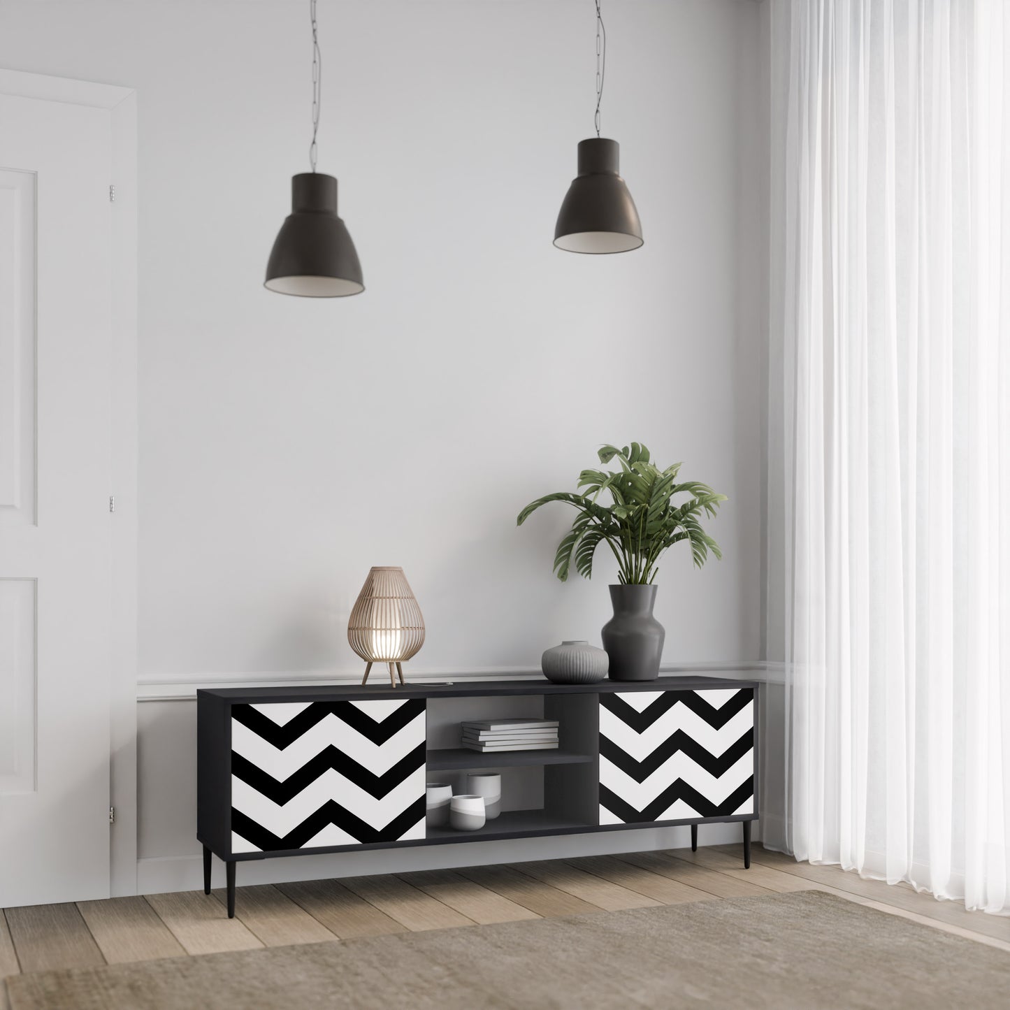 CLASSIC ZIG ZAG 2-dörrars TV-bänk i svart finish