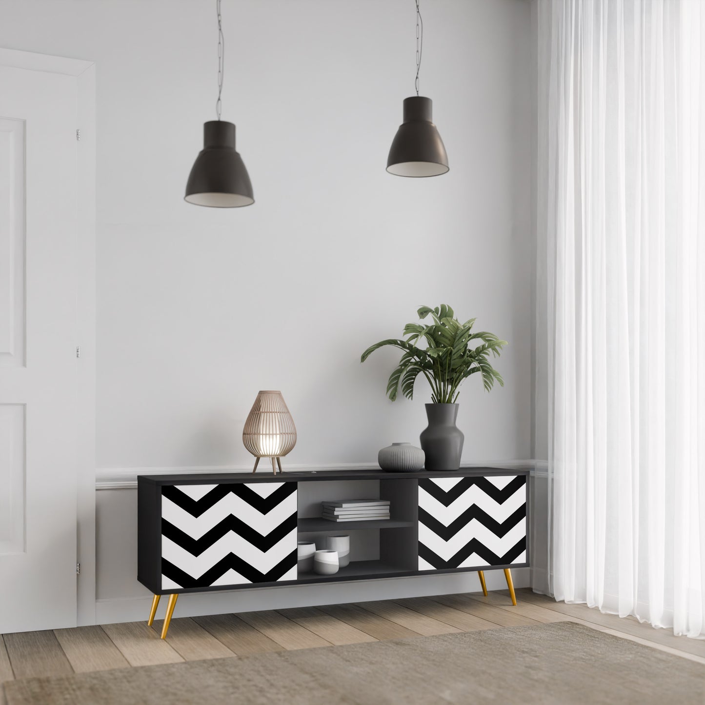 CLASSIC ZIG ZAG 2-dörrars TV-bänk i svart finish