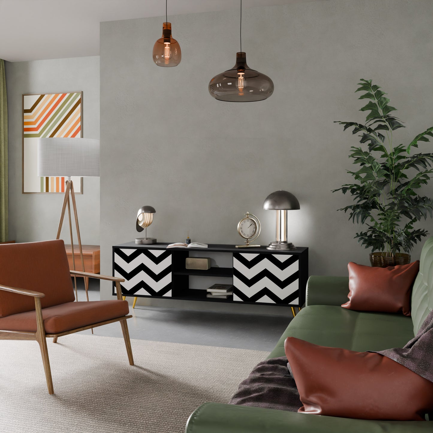 CLASSIC ZIG ZAG 2-dörrars TV-bänk i svart finish