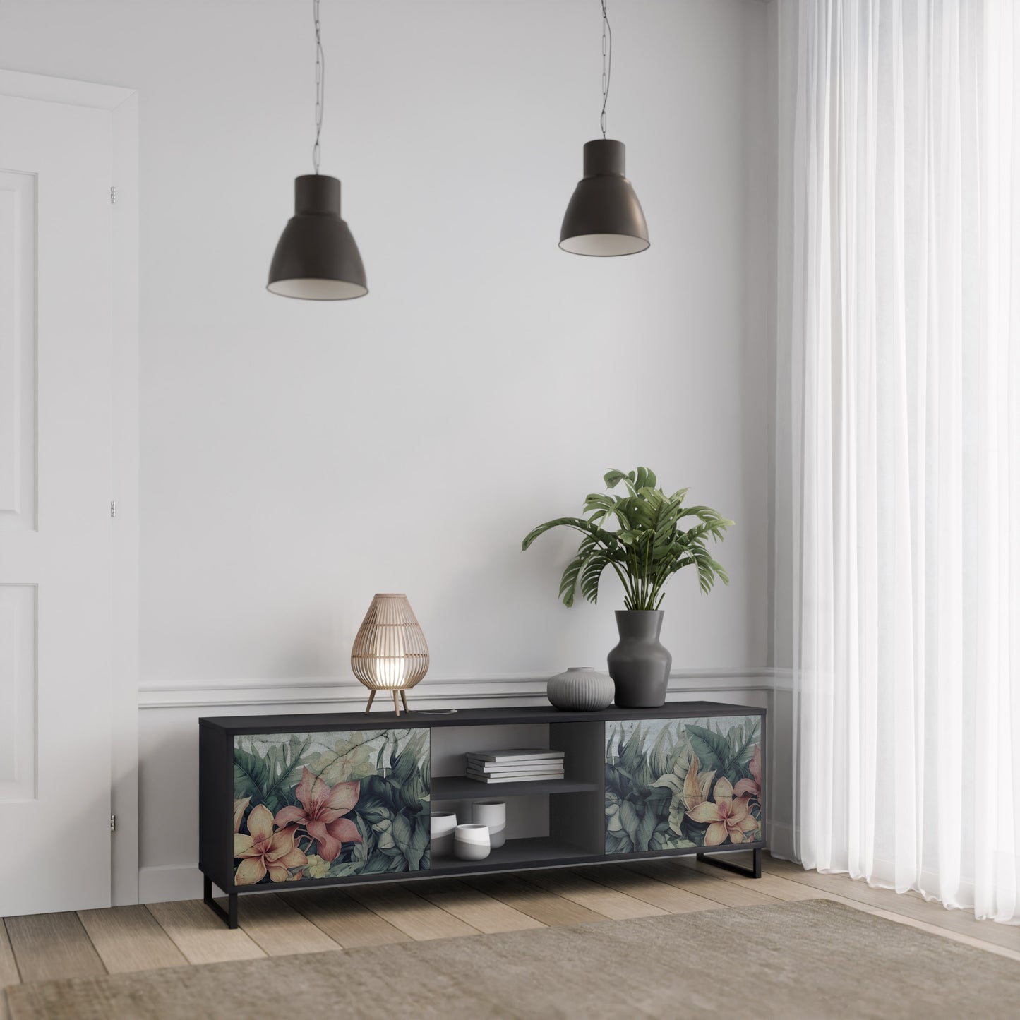 HEAVENLY BLOOM 2-dörrars TV-bänk i svart finish