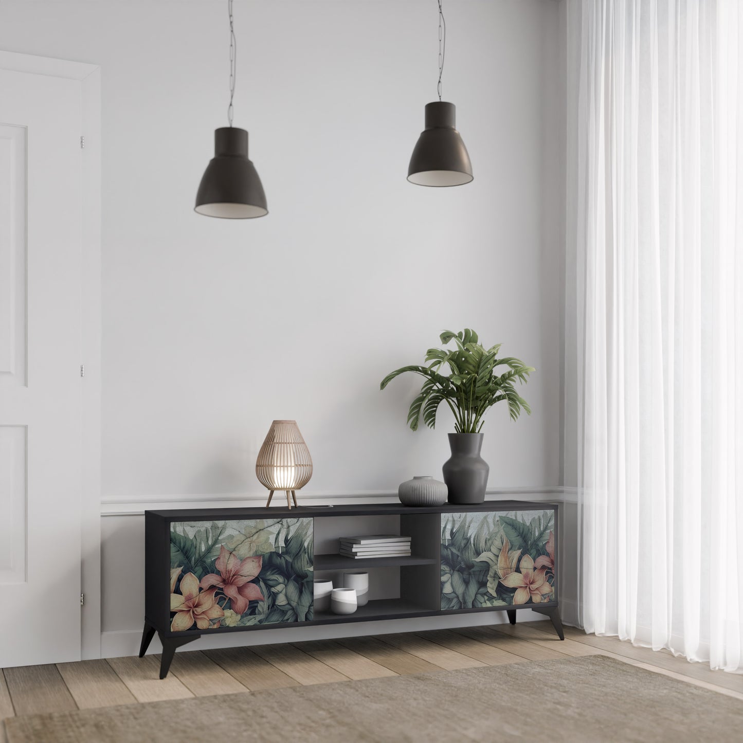 HEAVENLY BLOOM 2-dörrars TV-bänk i svart finish
