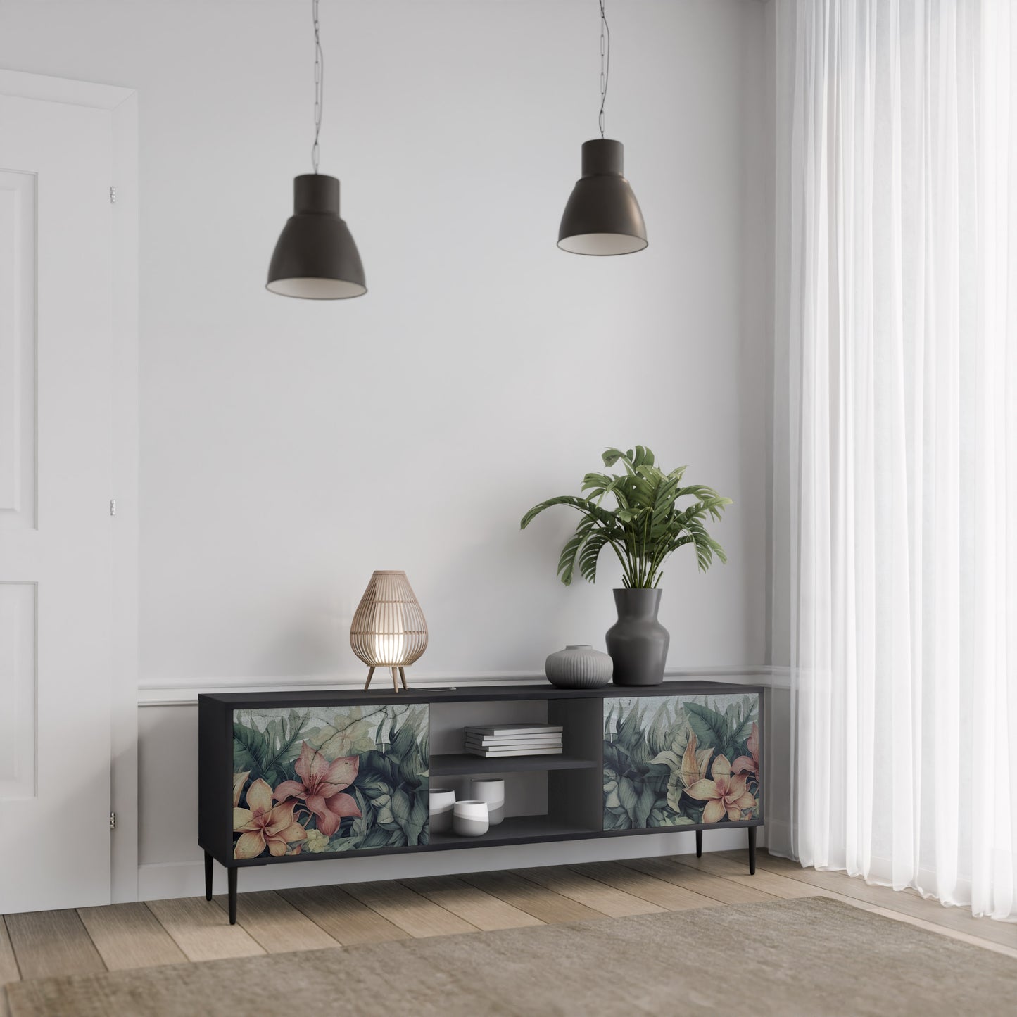HEAVENLY BLOOM 2-dörrars TV-bänk i svart finish