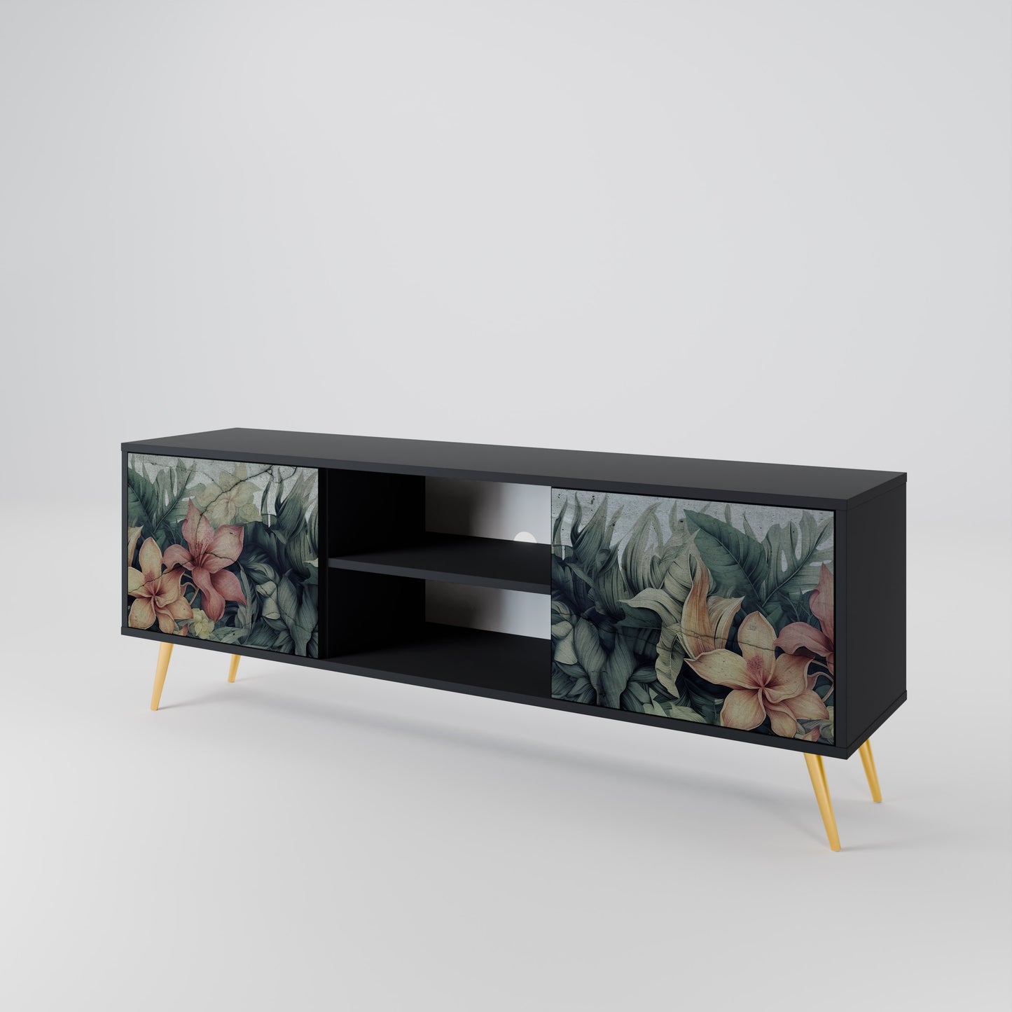 HEAVENLY BLOOM 2-dörrars TV-bänk i svart finish