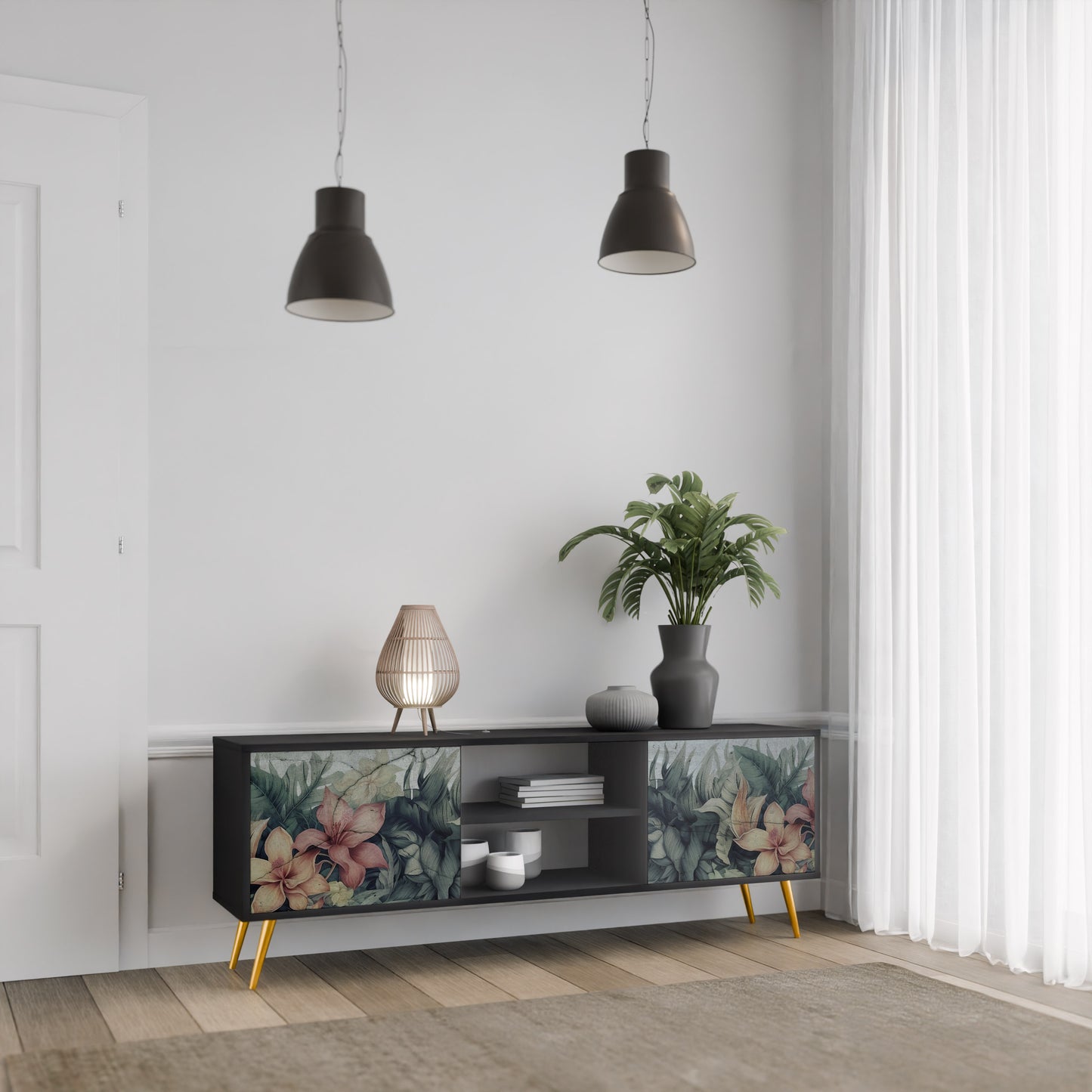 HEAVENLY BLOOM 2-dörrars TV-bänk i svart finish