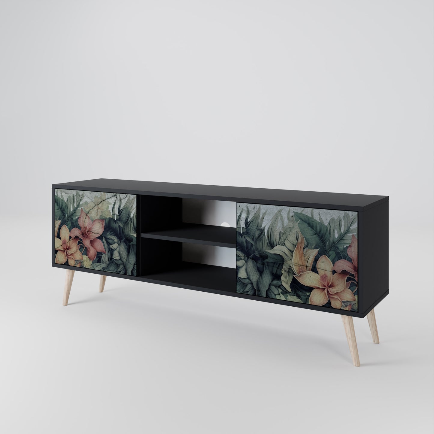 HEAVENLY BLOOM 2-dörrars TV-bänk i svart finish