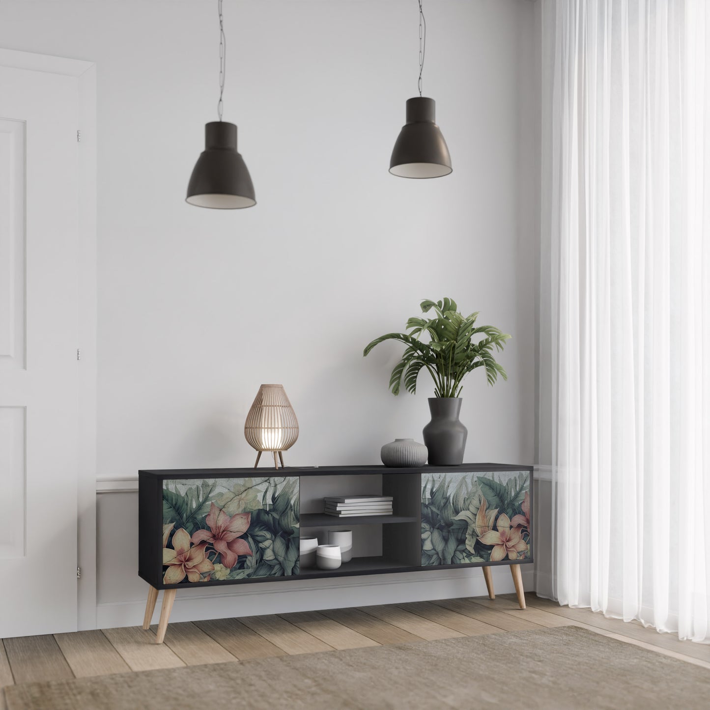 HEAVENLY BLOOM 2-dörrars TV-bänk i svart finish