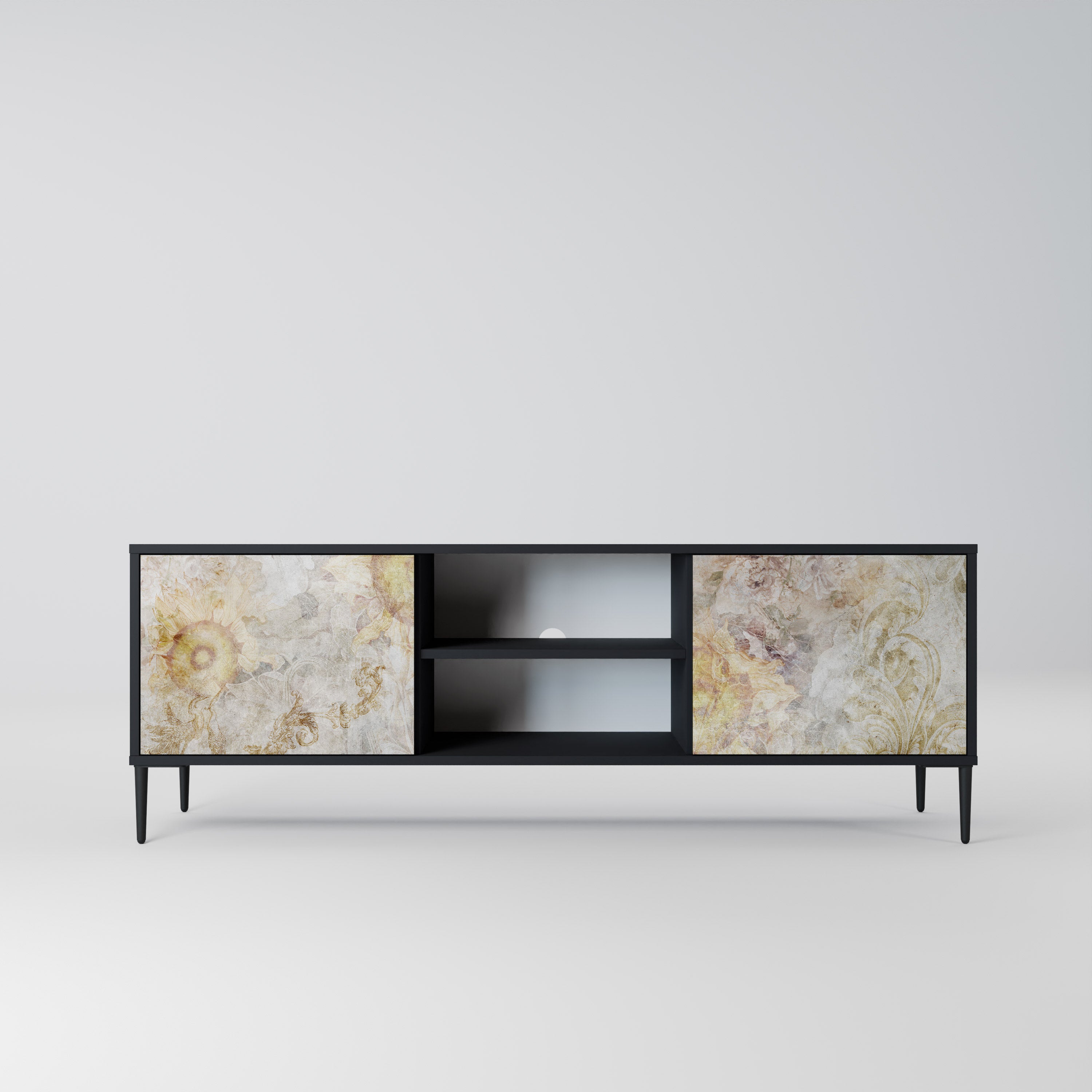 SUNFLOWER BLUR 2-Door TV Stand in Black Finish