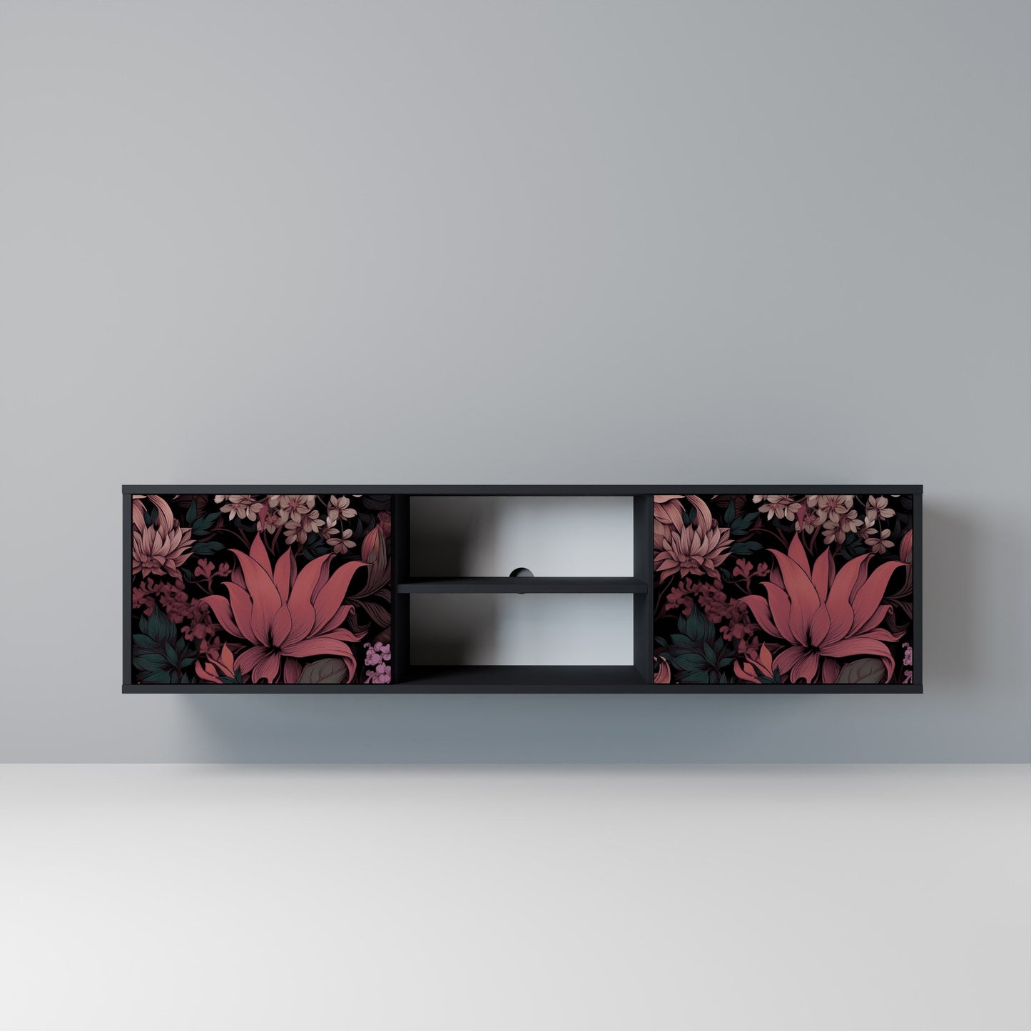 FLORAL WHISPER 2-dörrars TV-bänk i svart finish