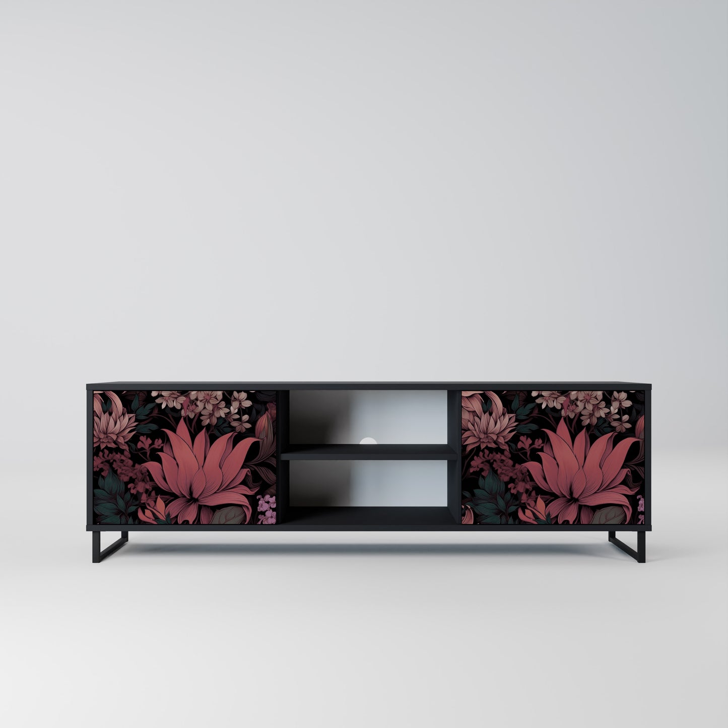 FLORAL WHISPER 2-dörrars TV-bänk i svart finish