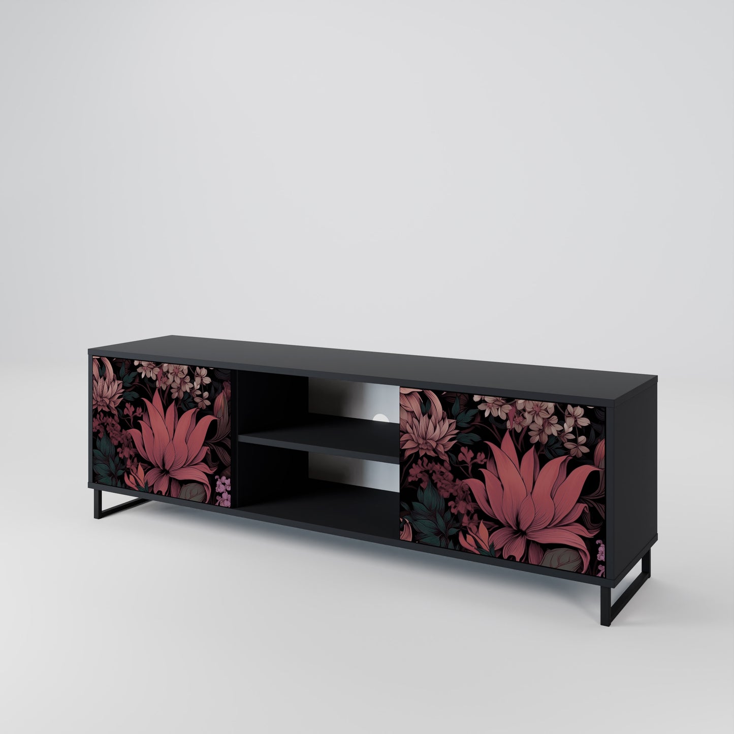 FLORAL WHISPER 2-dörrars TV-bänk i svart finish