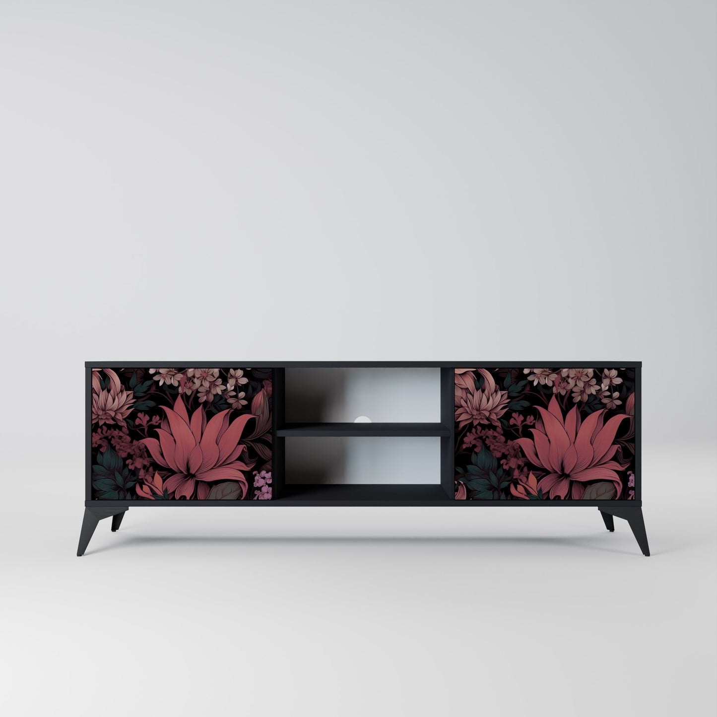 FLORAL WHISPER 2-dörrars TV-bänk i svart finish