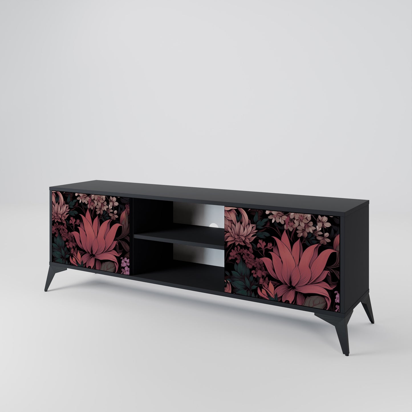 FLORAL WHISPER 2-dörrars TV-bänk i svart finish