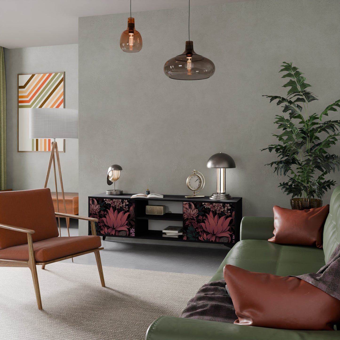 FLORAL WHISPER 2-dörrars TV-bänk i svart finish