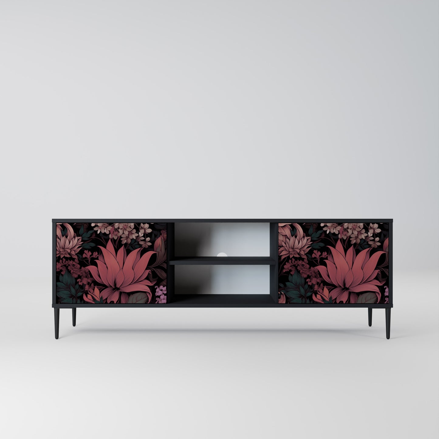 FLORAL WHISPER 2-dörrars TV-bänk i svart finish