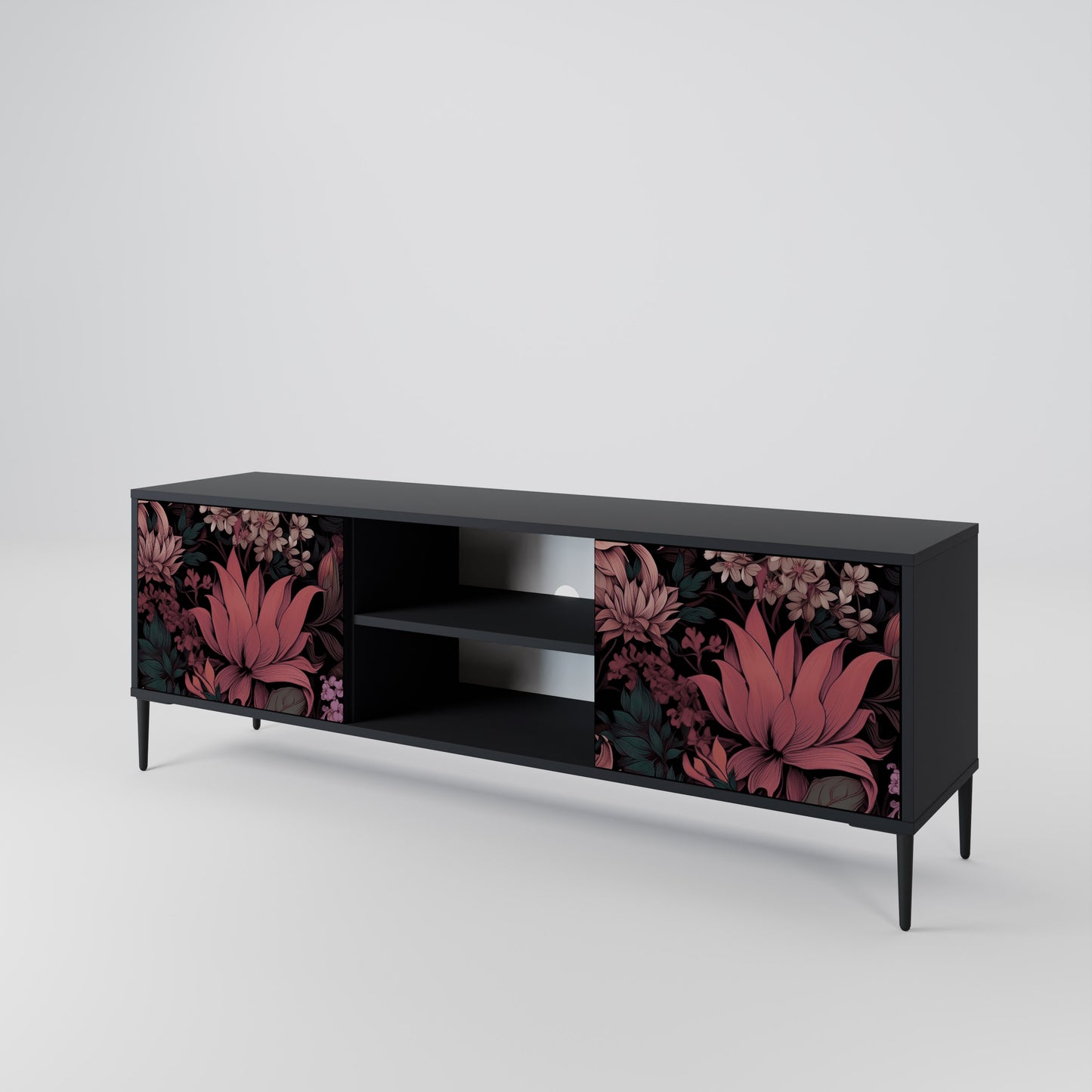 FLORAL WHISPER 2-dörrars TV-bänk i svart finish