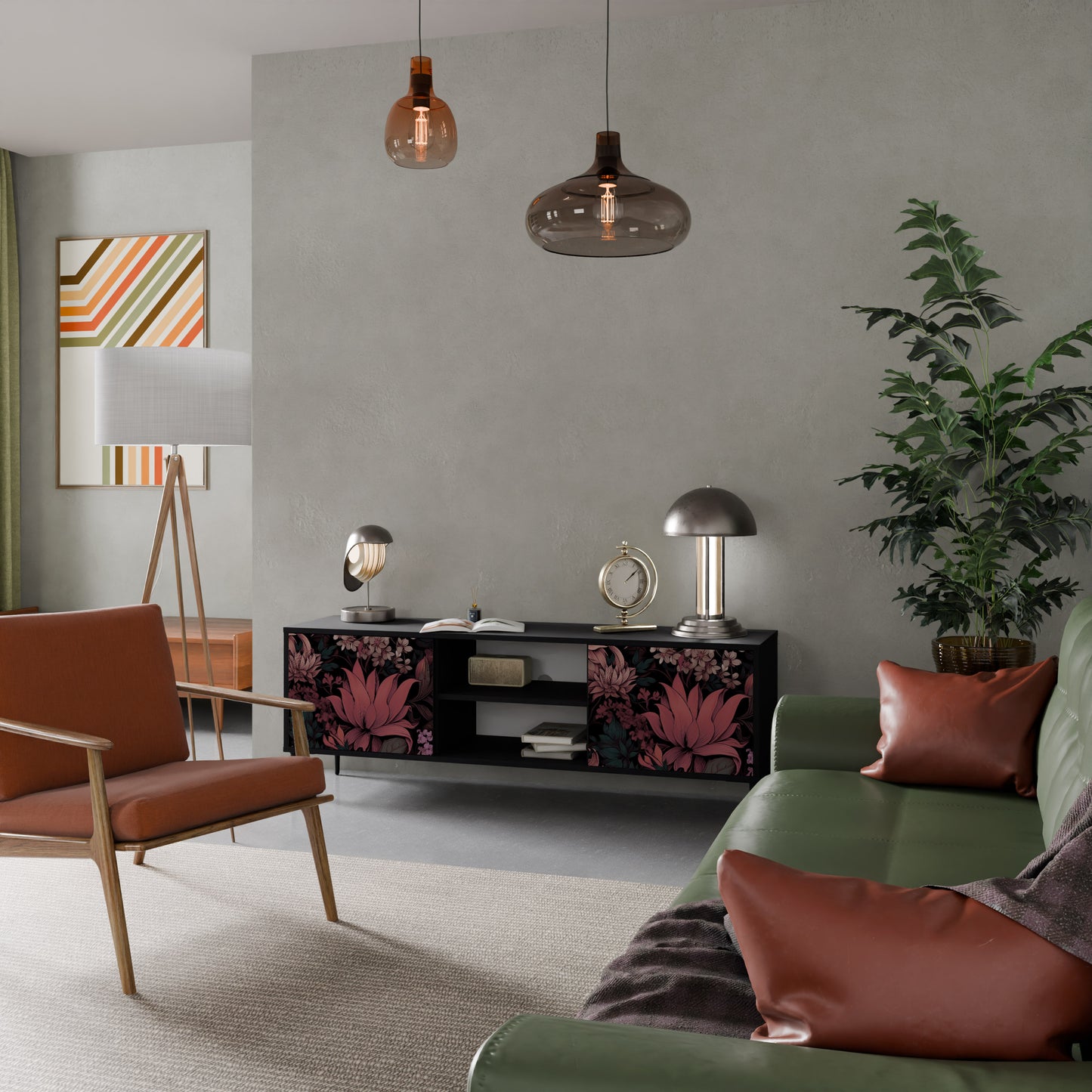 FLORAL WHISPER 2-dörrars TV-bänk i svart finish