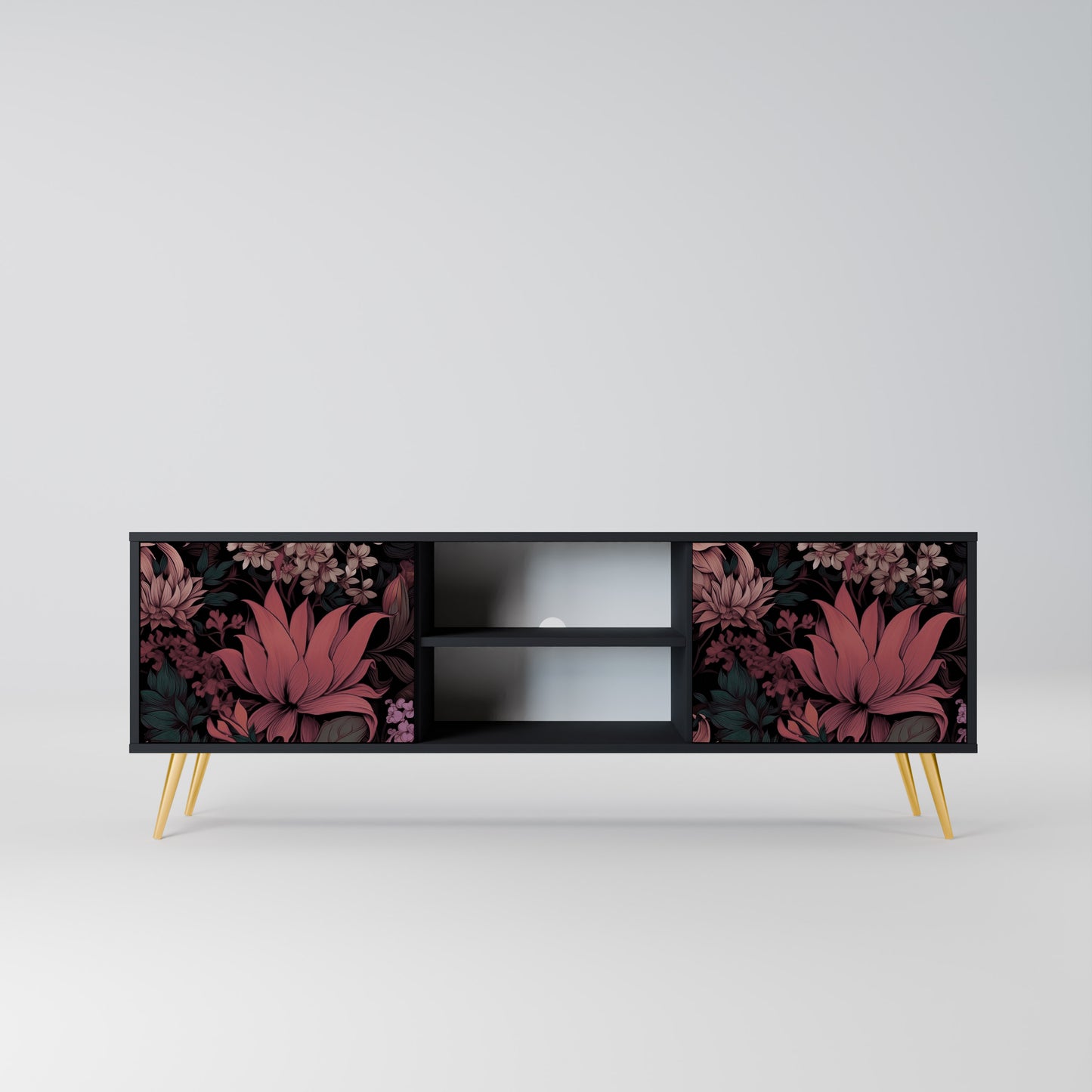 FLORAL WHISPER 2-dörrars TV-bänk i svart finish