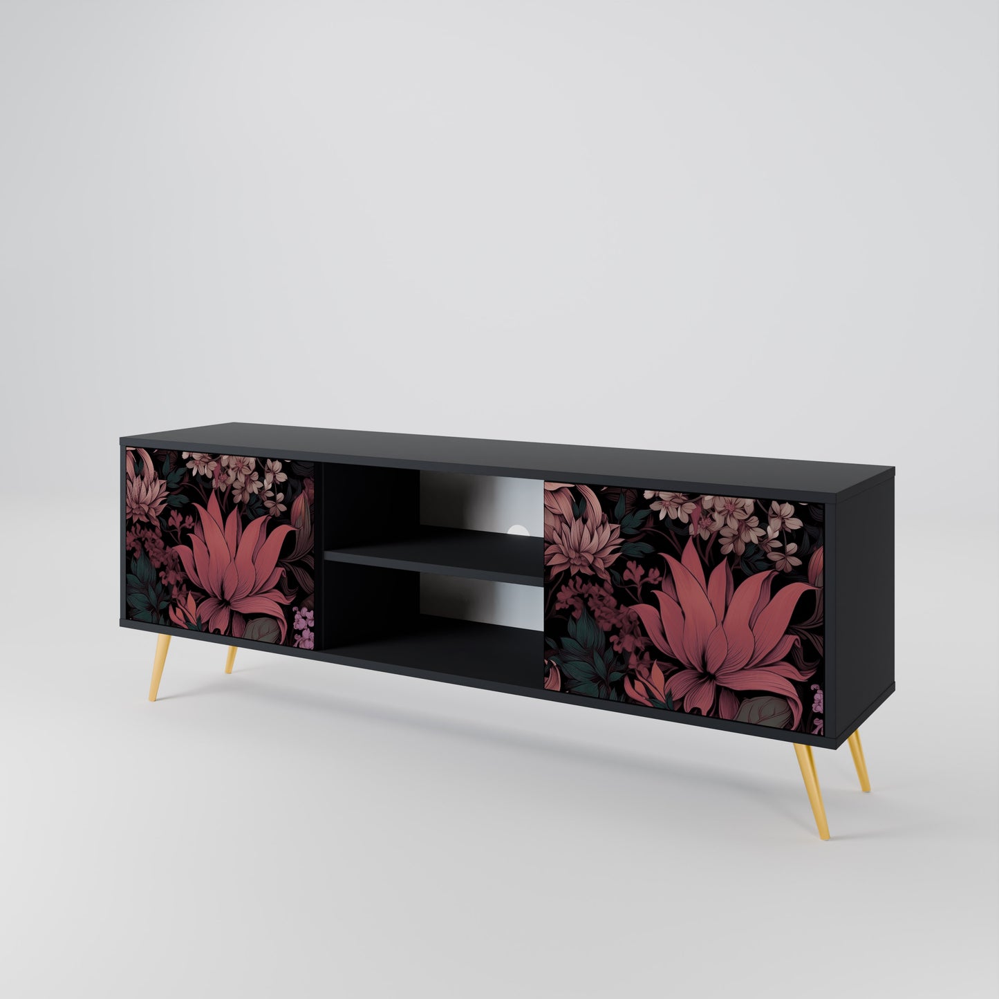 FLORAL WHISPER 2-dörrars TV-bänk i svart finish