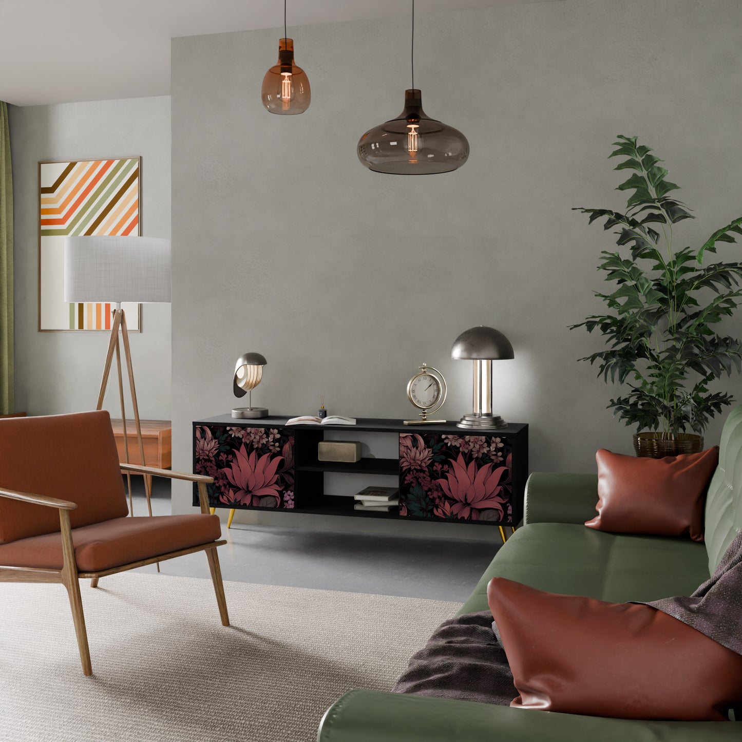 FLORAL WHISPER 2-dörrars TV-bänk i svart finish