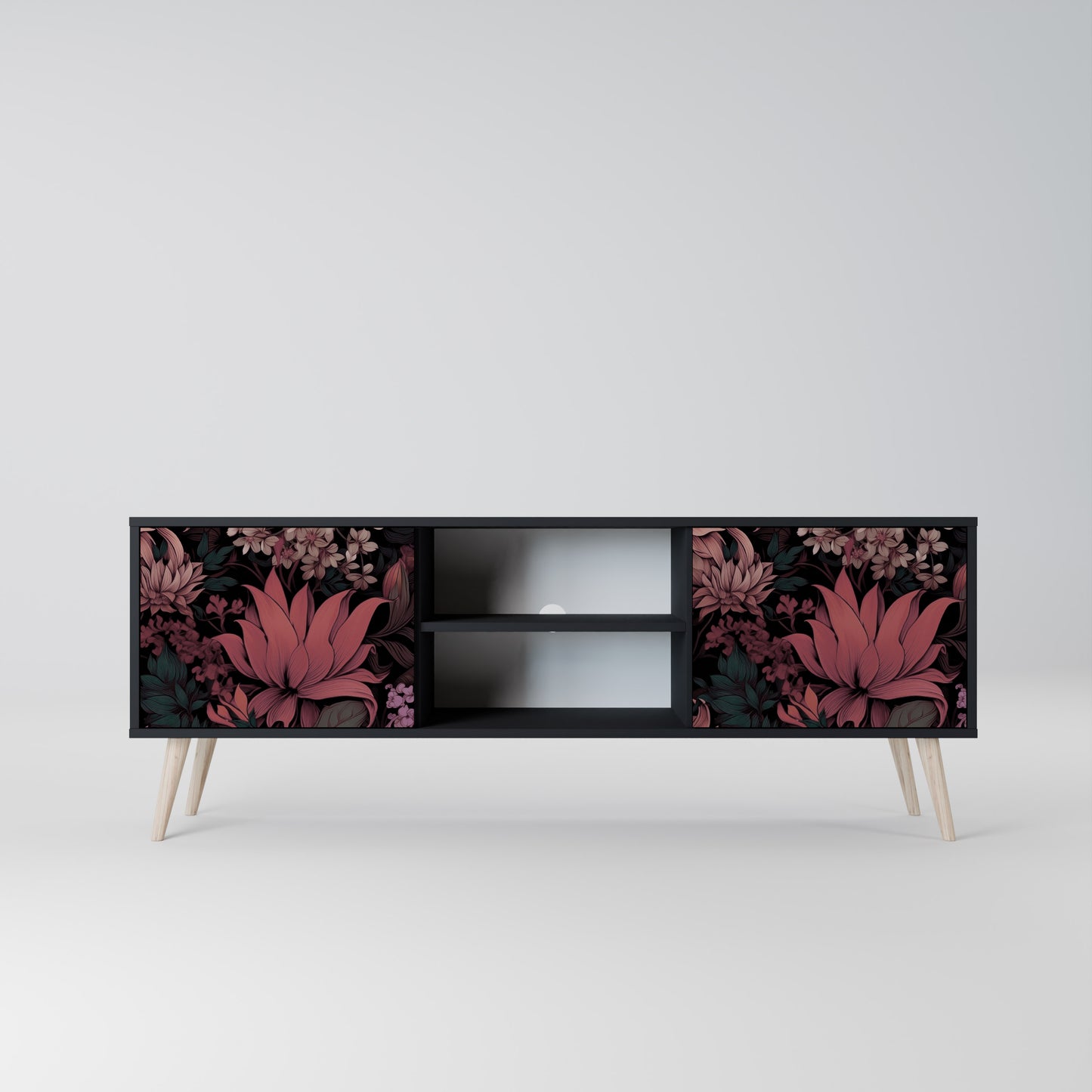 FLORAL WHISPER 2-dörrars TV-bänk i svart finish