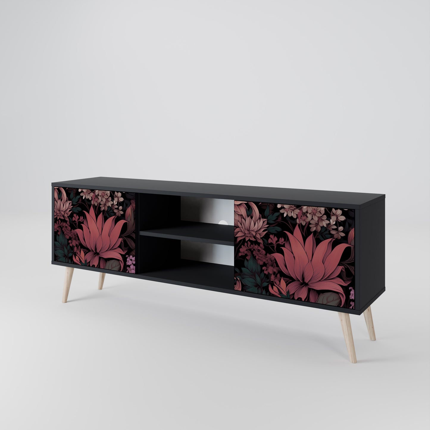 FLORAL WHISPER 2-dörrars TV-bänk i svart finish
