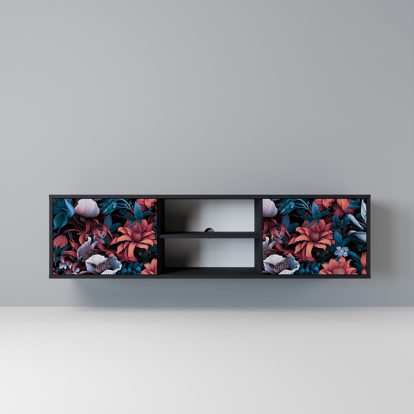 ETHEREAL BLOSSOMS 2-dörrars TV-bänk i svart finish