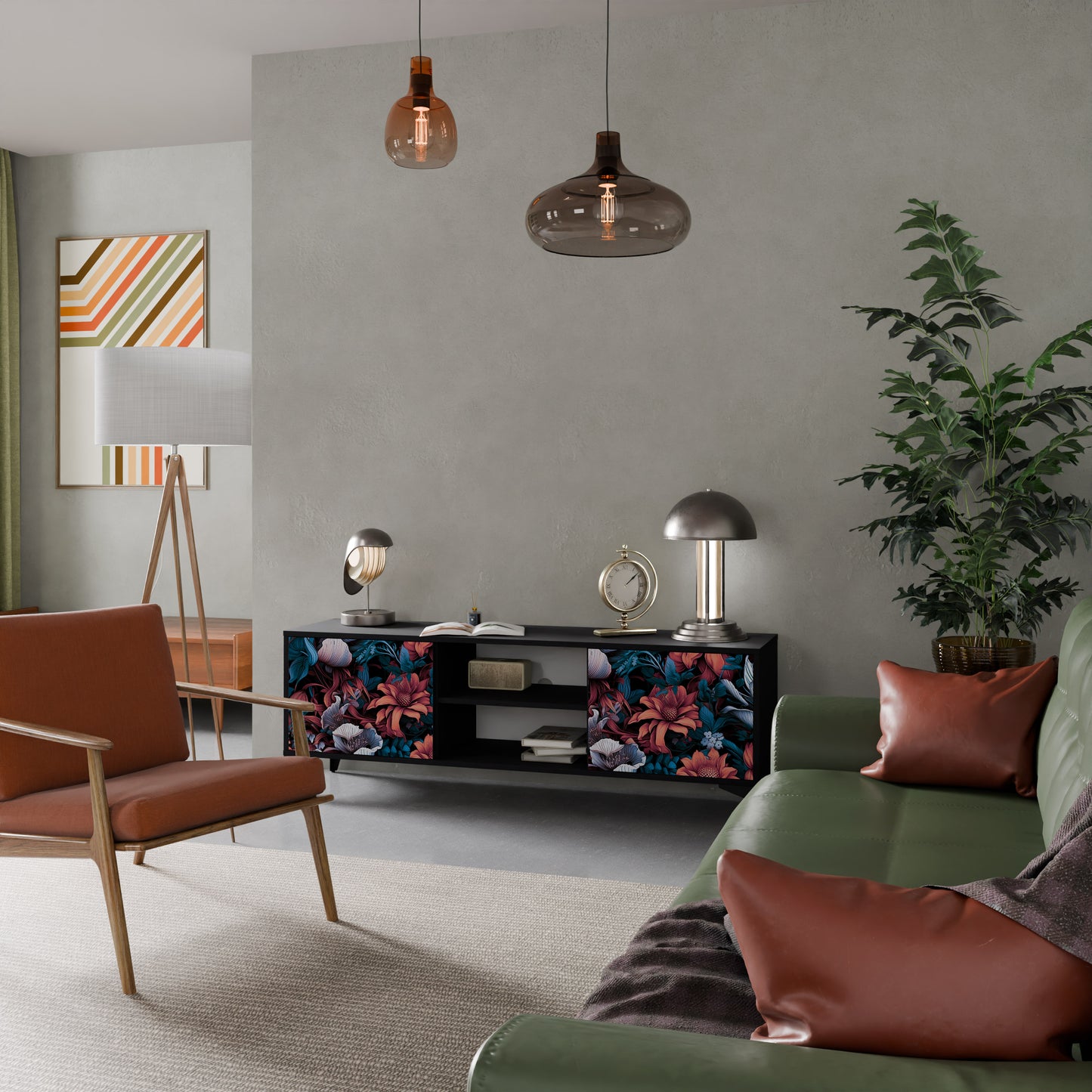 ETHEREAL BLOSSOMS 2-dörrars TV-bänk i svart finish