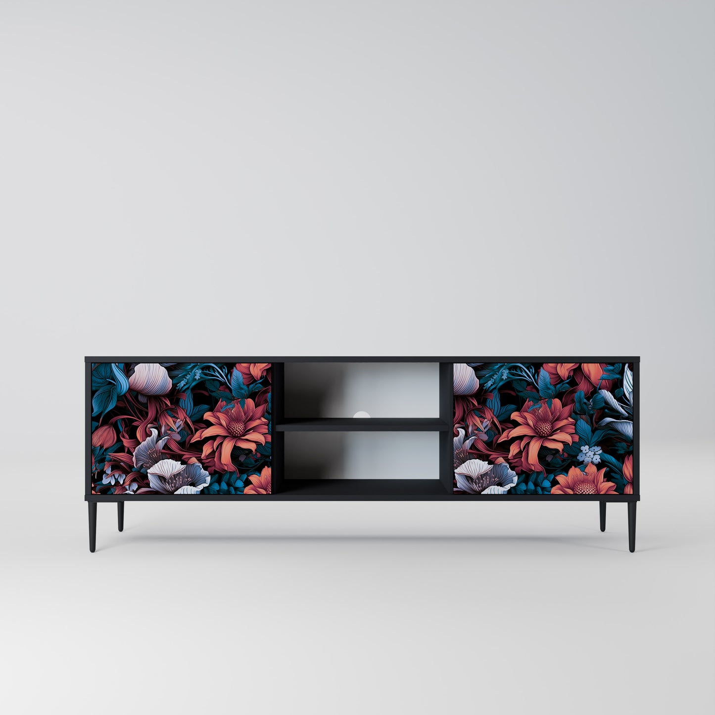 ETHEREAL BLOSSOMS 2-dörrars TV-bänk i svart finish