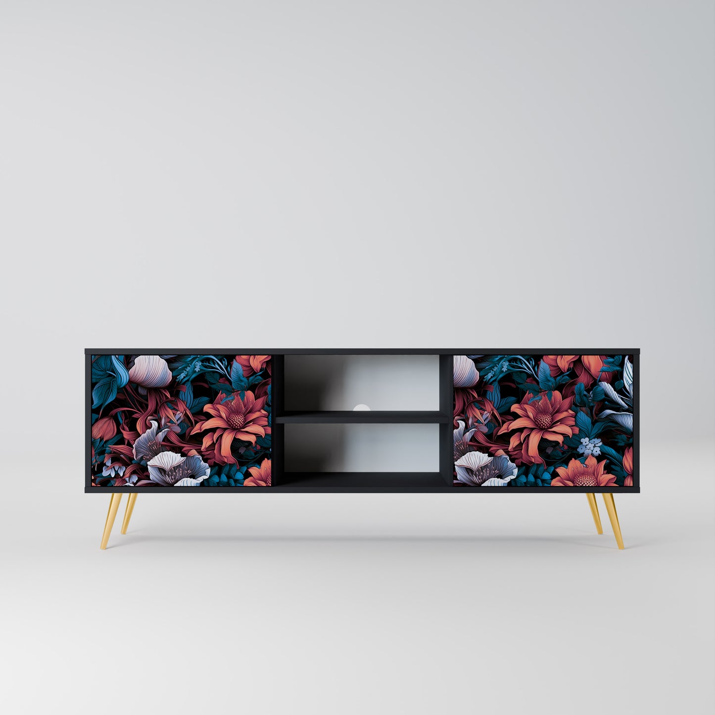 ETHEREAL BLOSSOMS 2-dörrars TV-bänk i svart finish