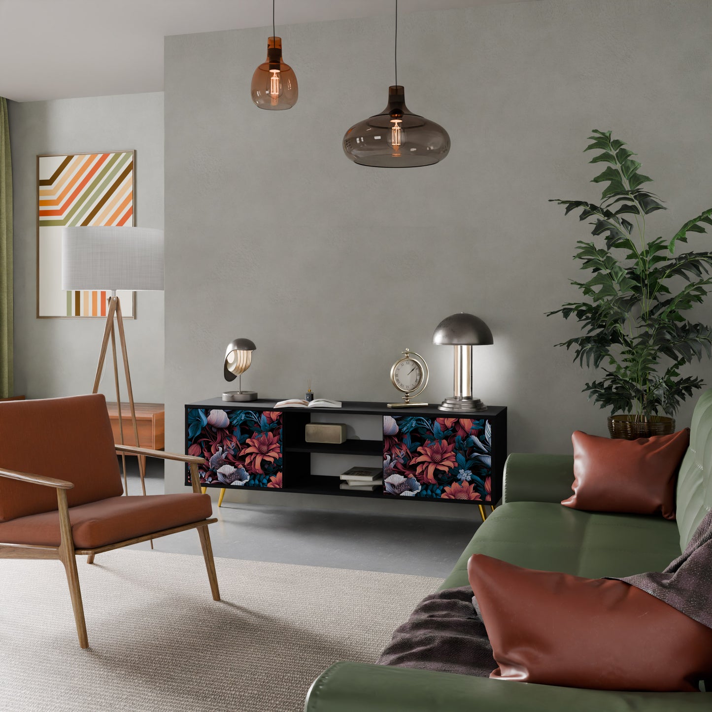 ETHEREAL BLOSSOMS 2-dörrars TV-bänk i svart finish